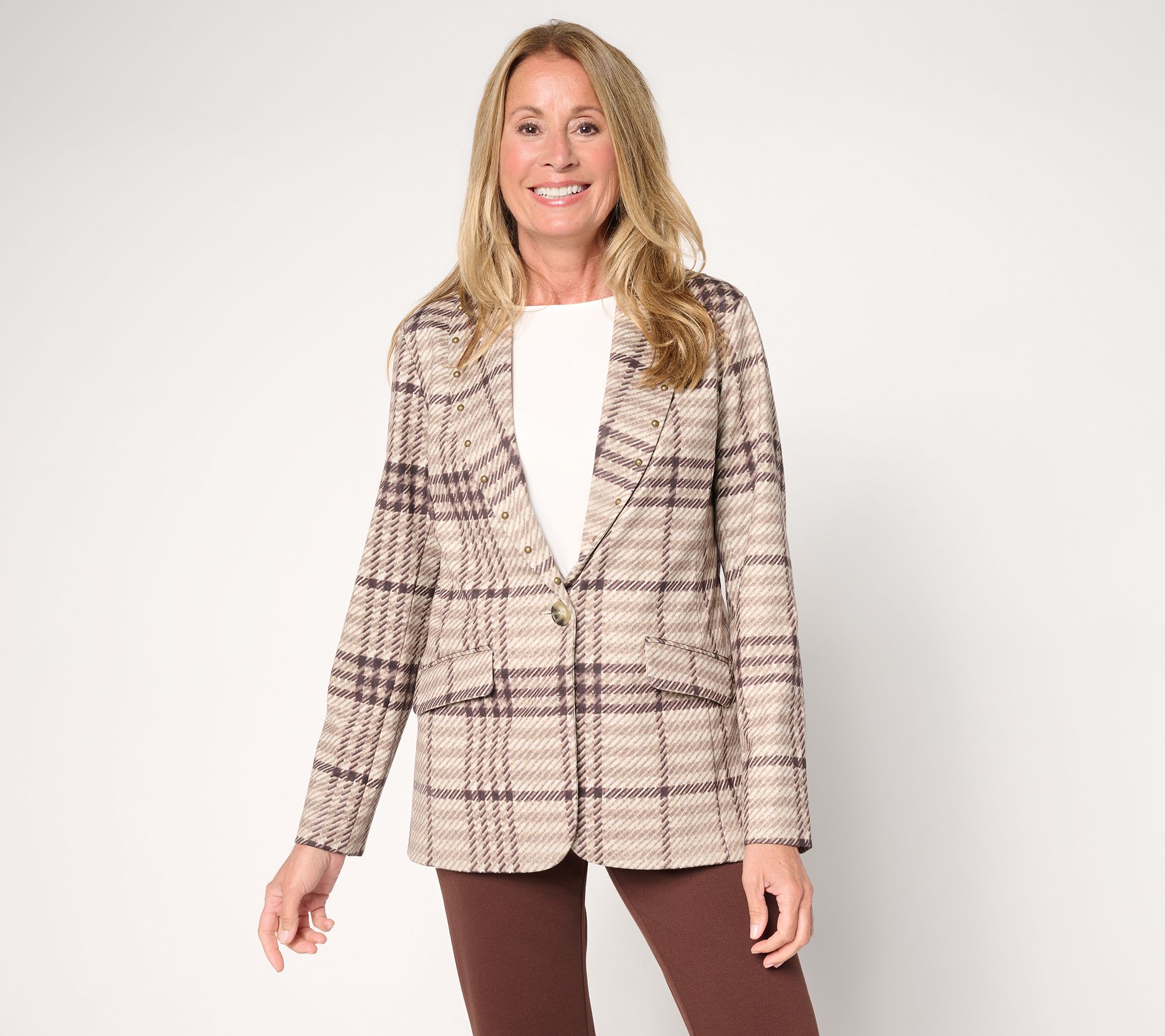 GRAVER Susan Graver Regular Printed Ponte Blazer with Studs