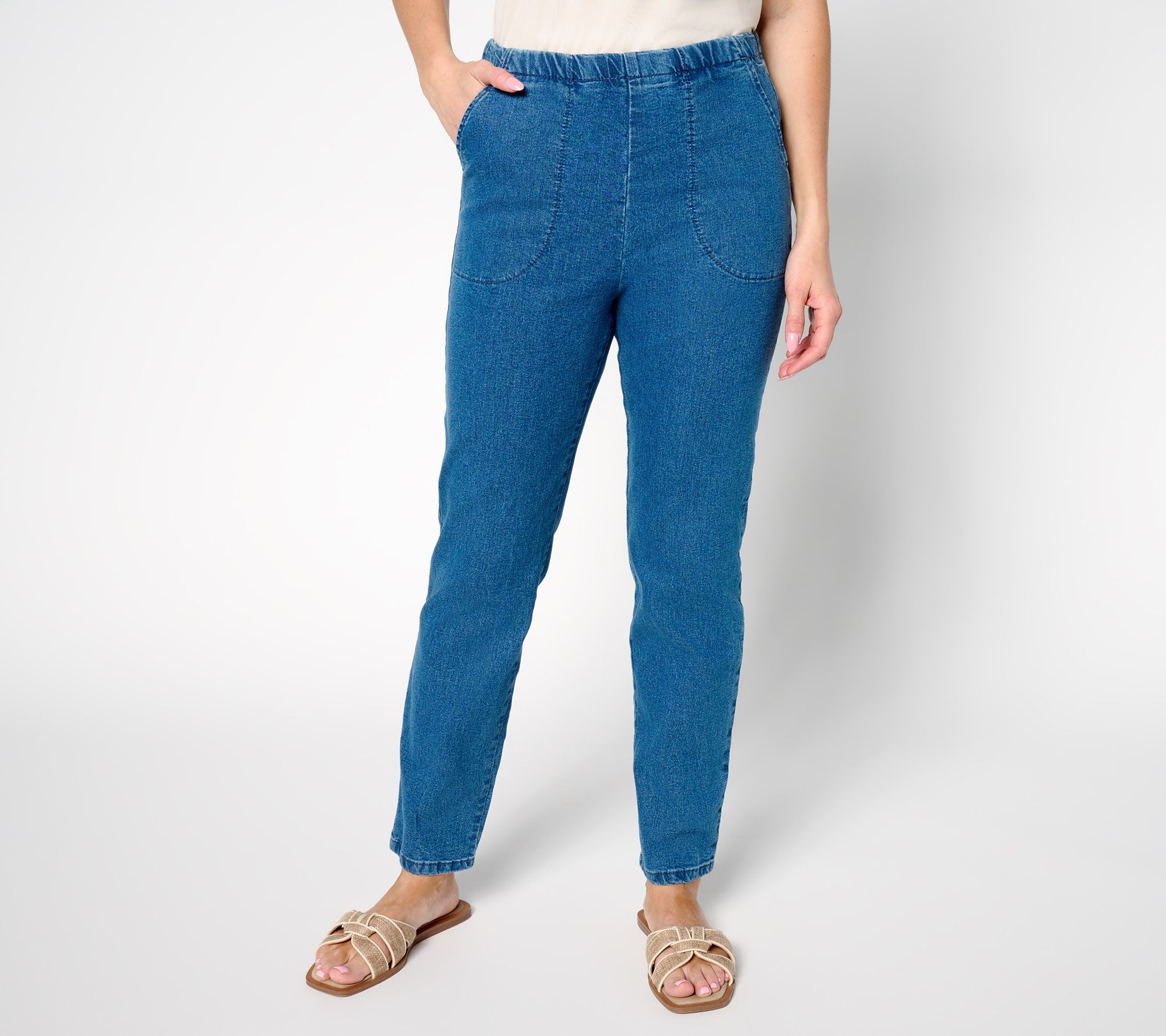 "As Is" Denim & Co. Regular Indigo Flat Front Denim Pocket Pant