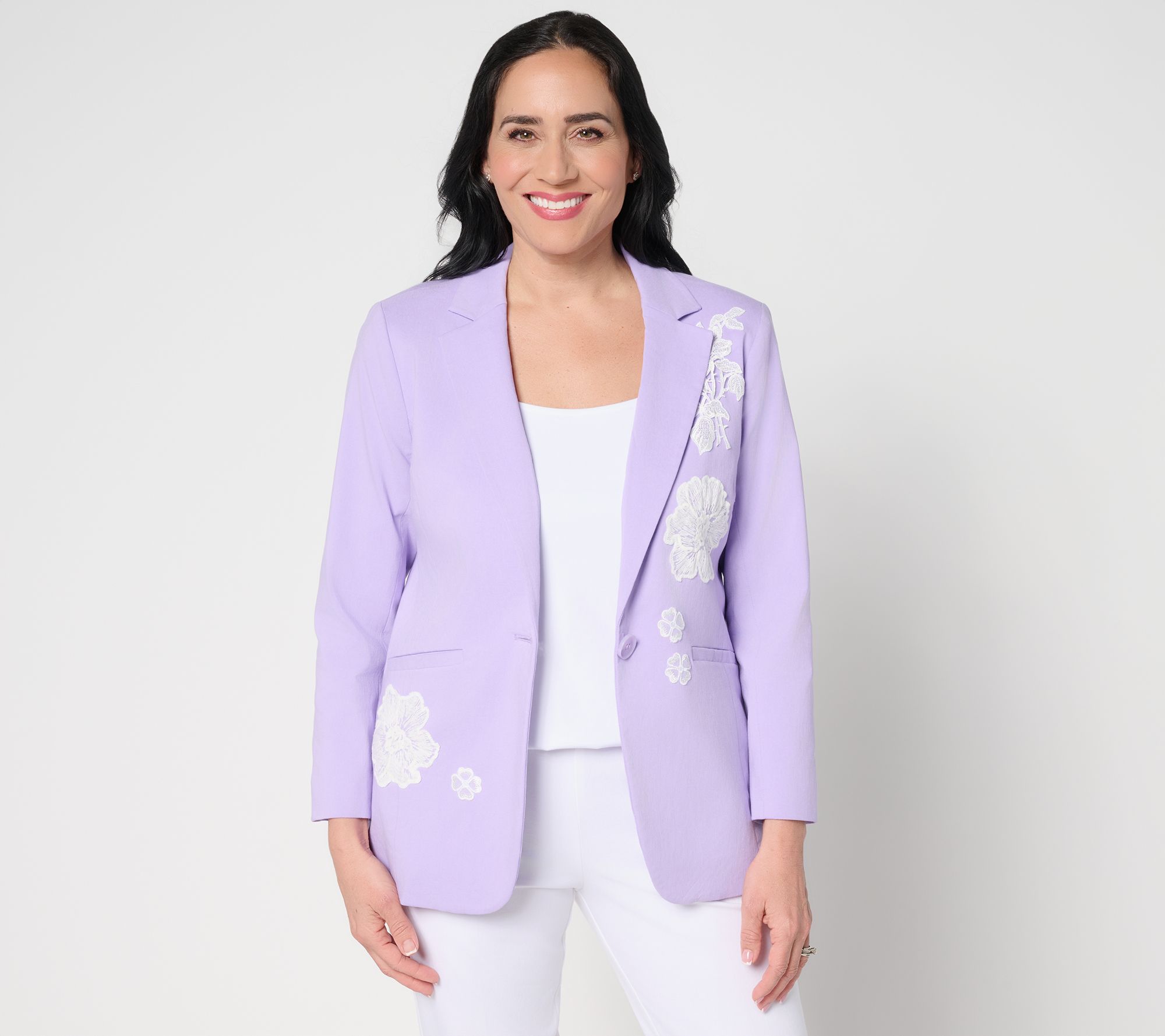"As Is" GRAVER Susan Graver Regular Stretch Blazer with Lace Appliques