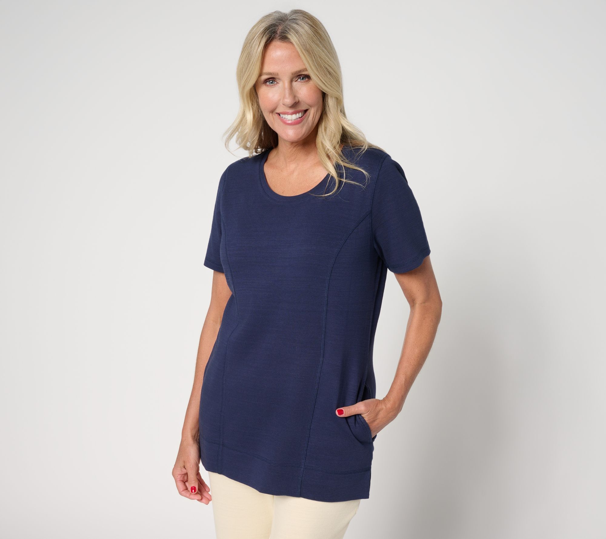 "As Is" Denim & Co. Active Regular Textured Cotton Scoop Nk Tunic