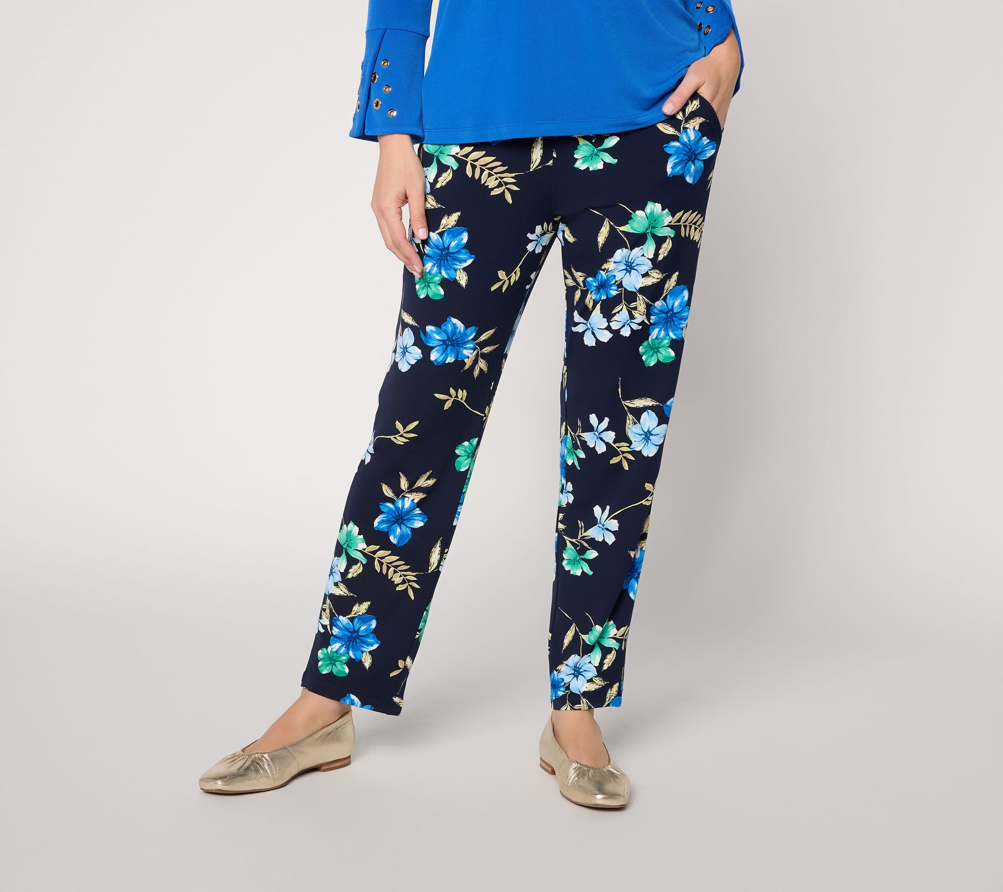 Susan Graver Printed Liquid Knit Slim Leg Ankle Pants
