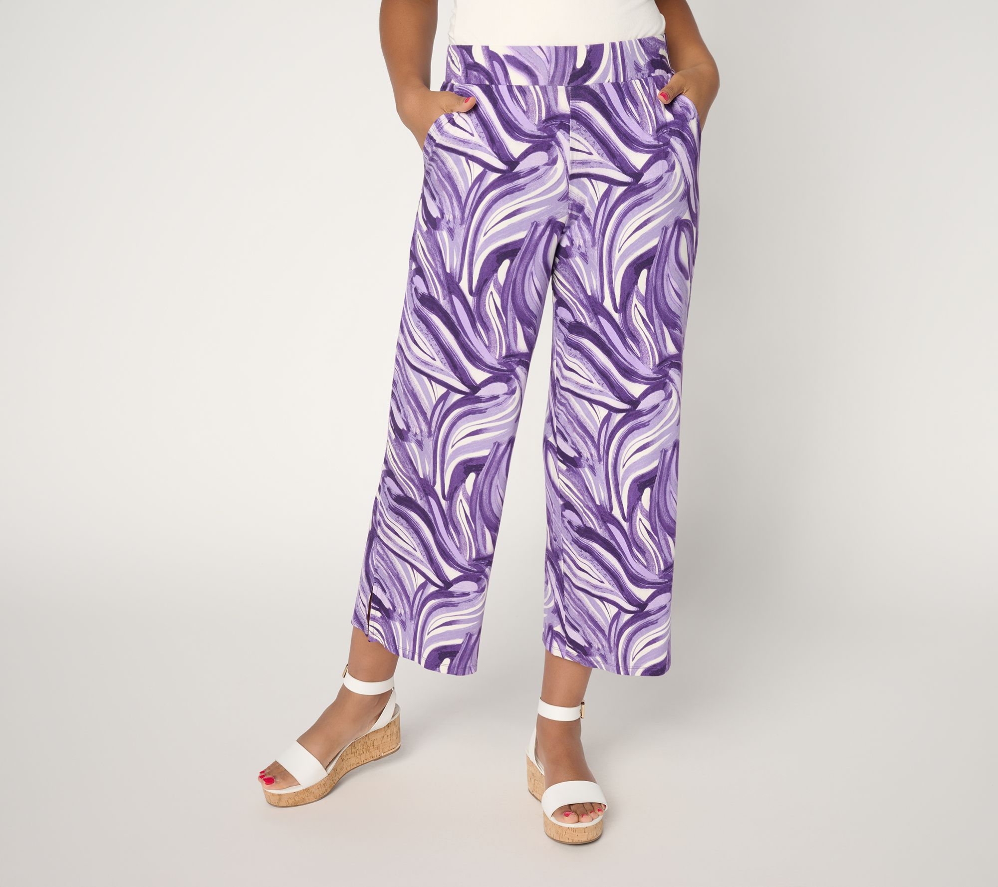 Susan Graver Soleil Petite Knit Printed Ankle Pant