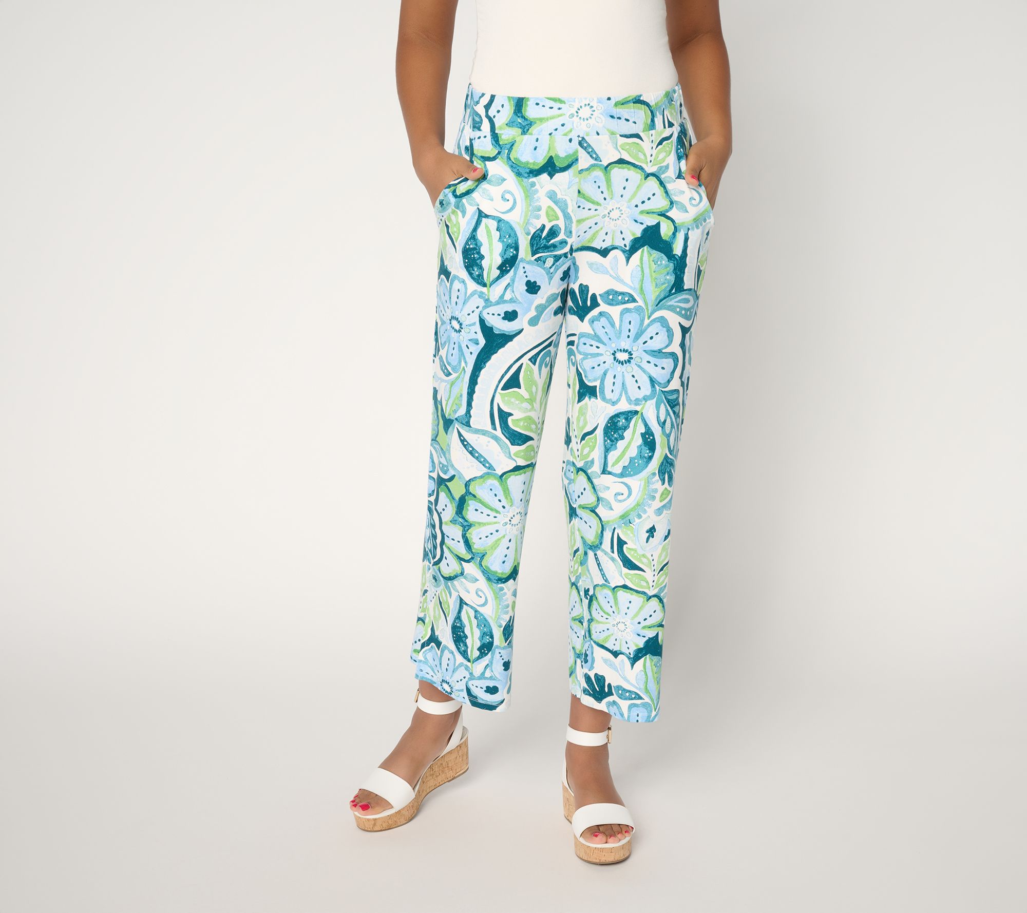 Susan Graver Soleil Petite Knit Printed Ankle Pant