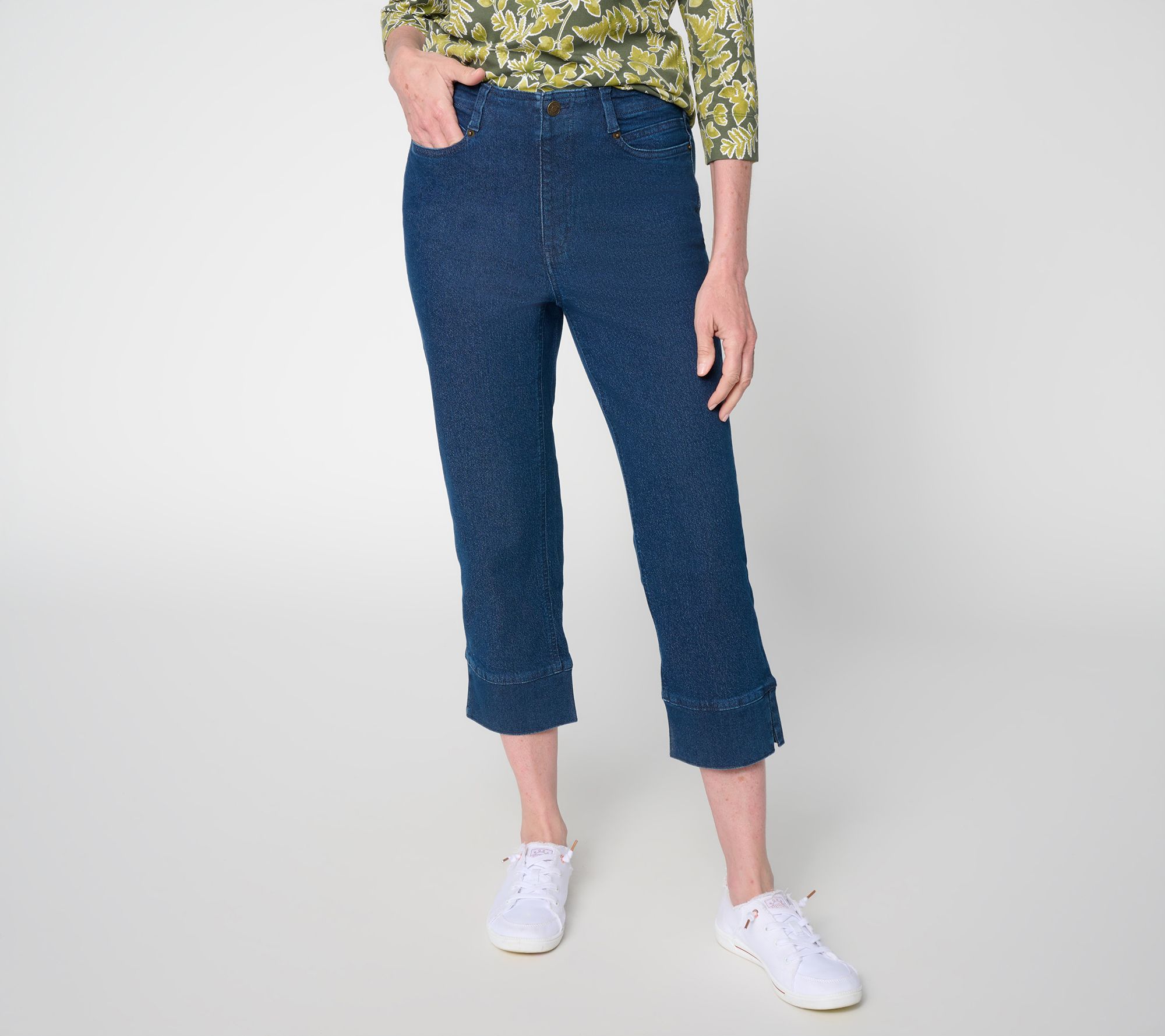 Denim & Co. Regular Indigo Easy Stretch Crop Pants with Cuffs