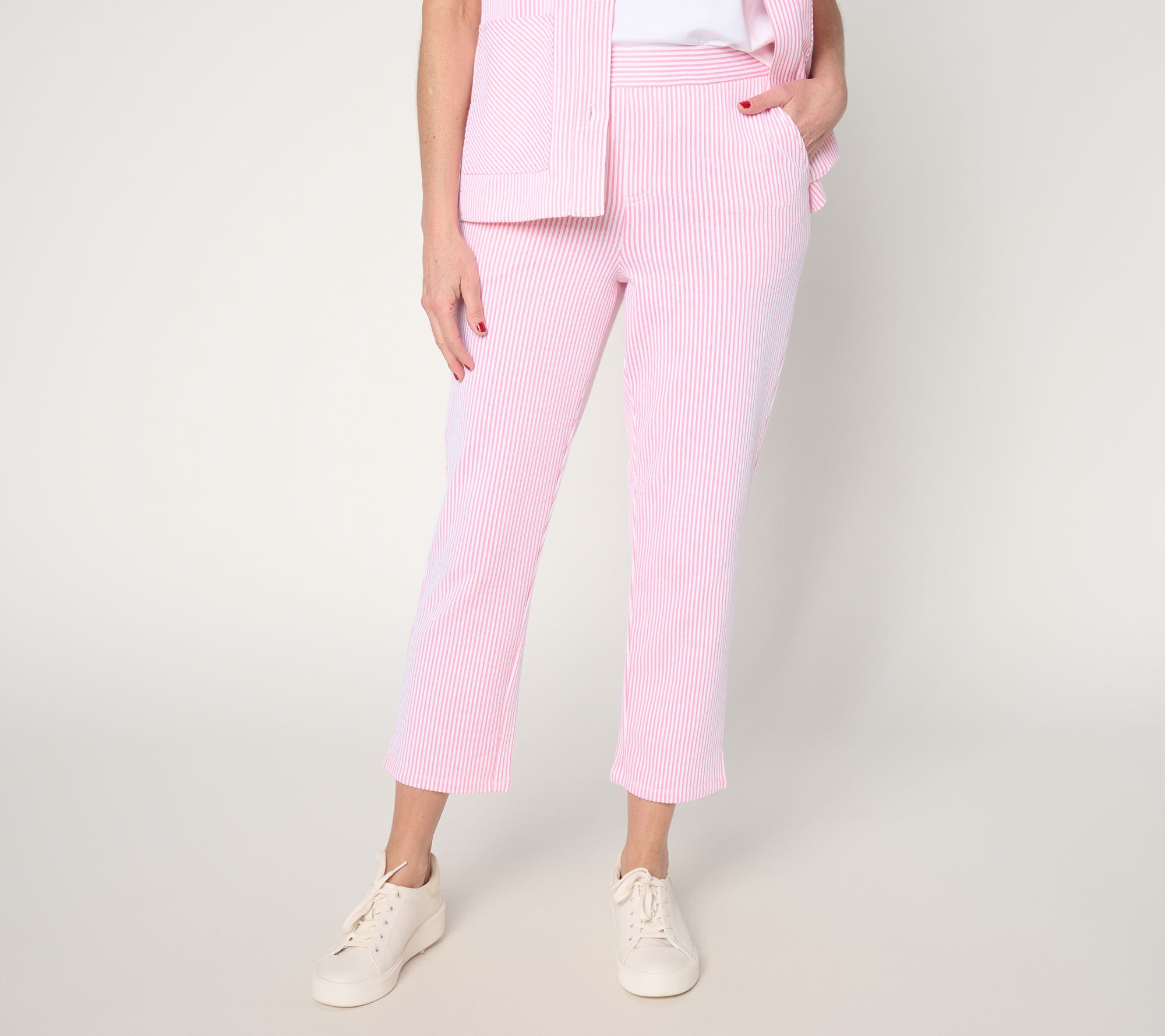 Denim & Co. Regular Knit Seersucker Pull-On Crop Pants
