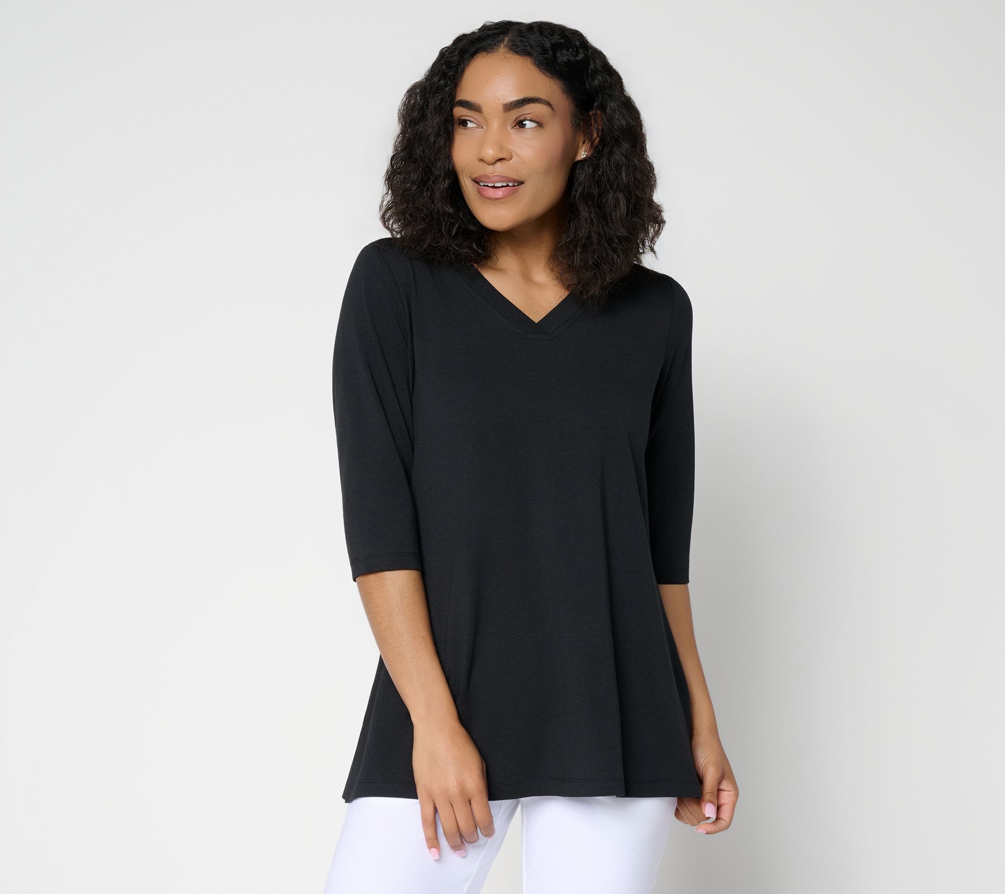 Denim & Co. Essentials Petite So Soft Jersey V-Neck Tunic