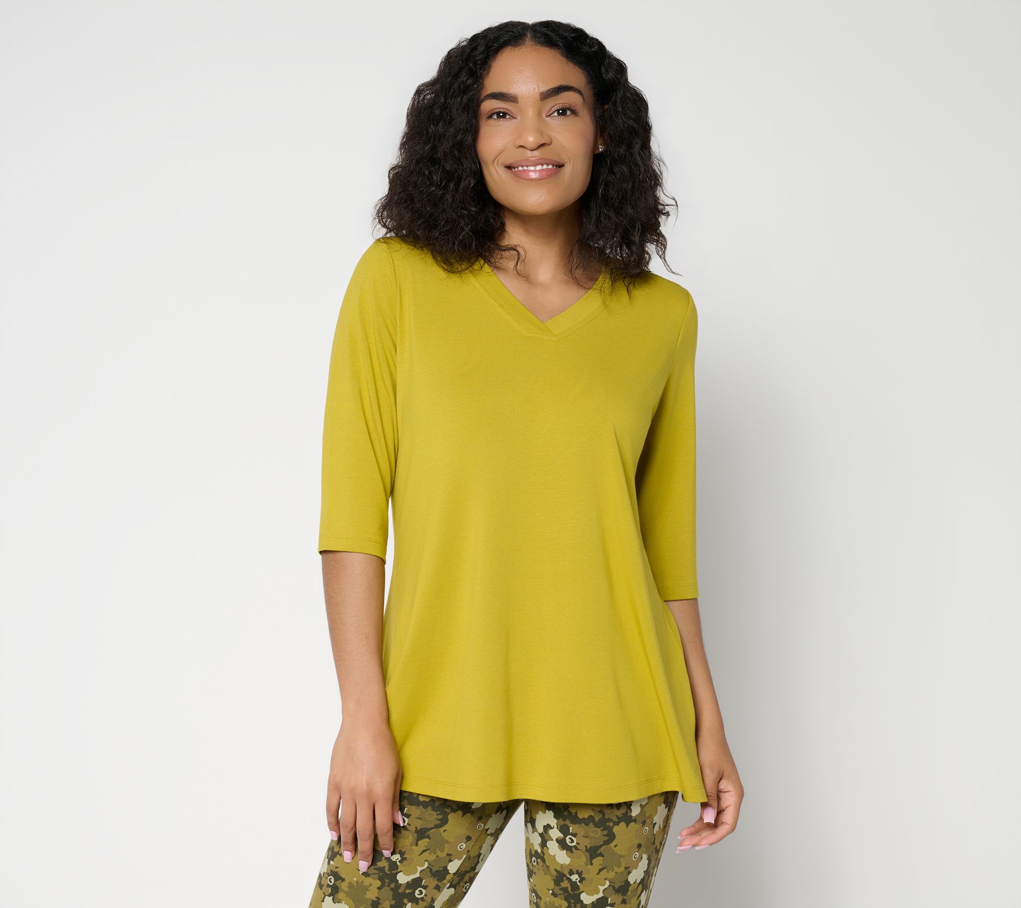 Denim & Co. Essentials Petite So Soft Jersey V-Neck Tunic