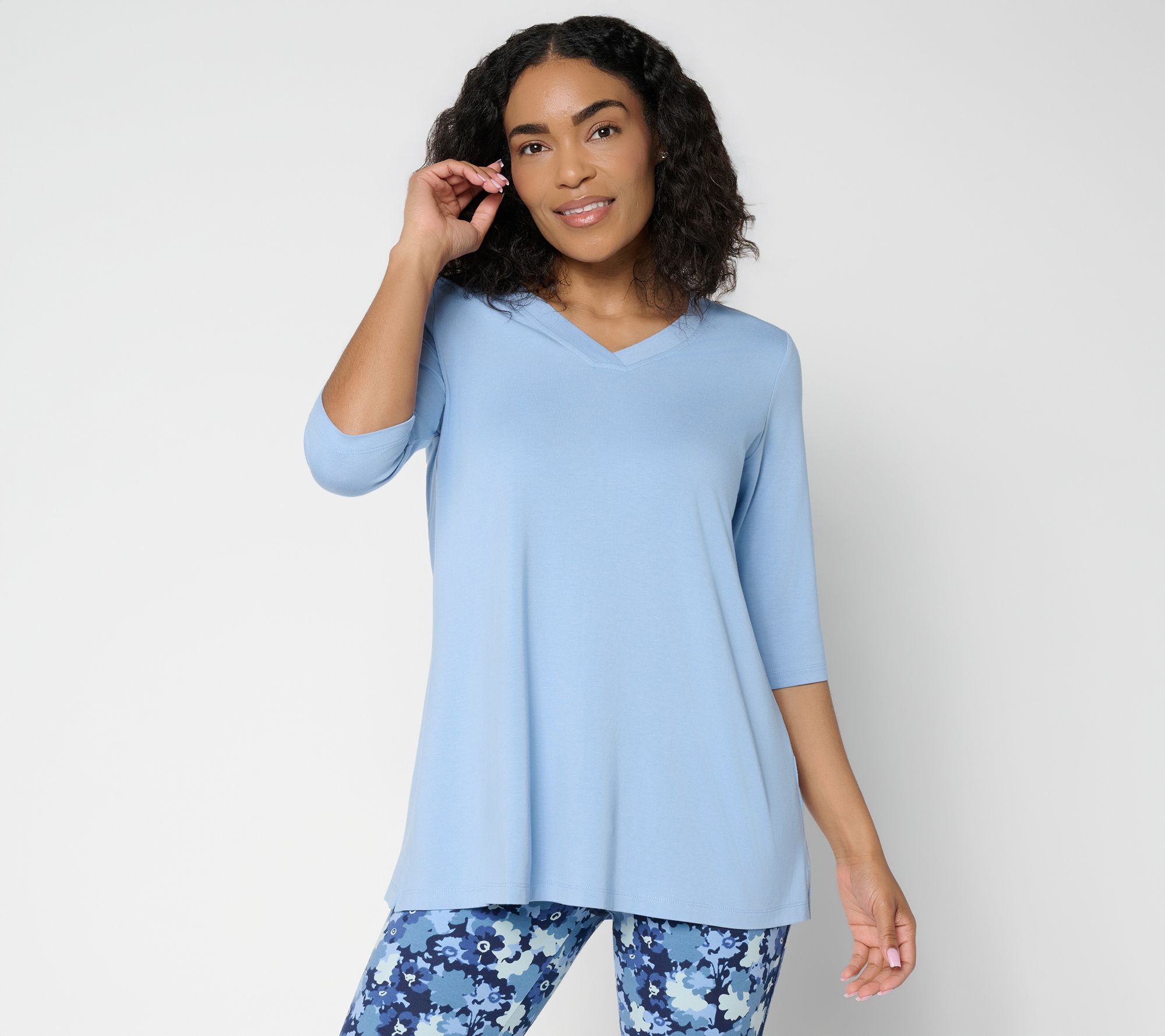 Denim & Co. Essentials Petite So Soft Jersey V-Neck Tunic