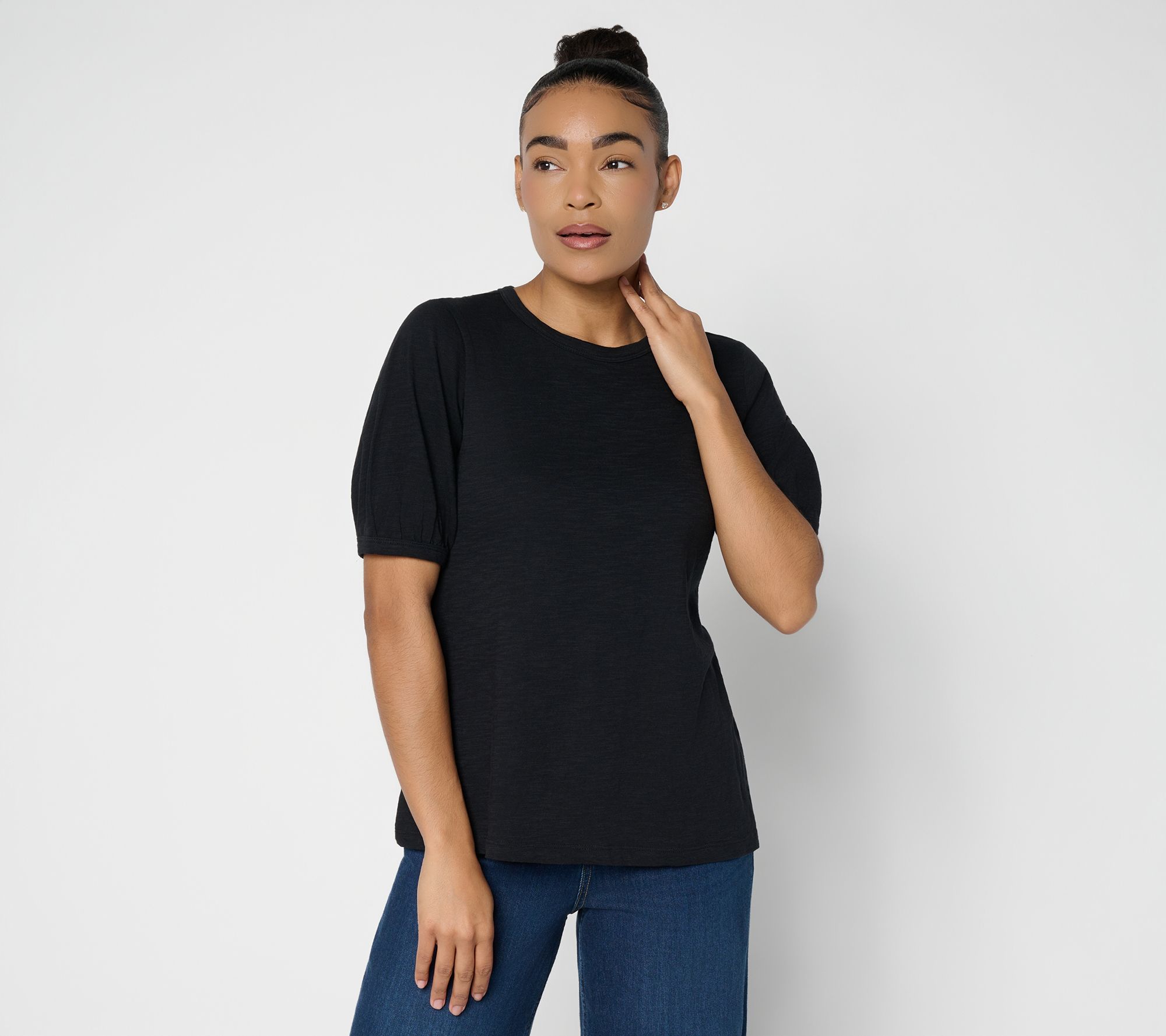 LOGO Principles by Lori Goldstein Pleated Elbow 100% Cotton Top