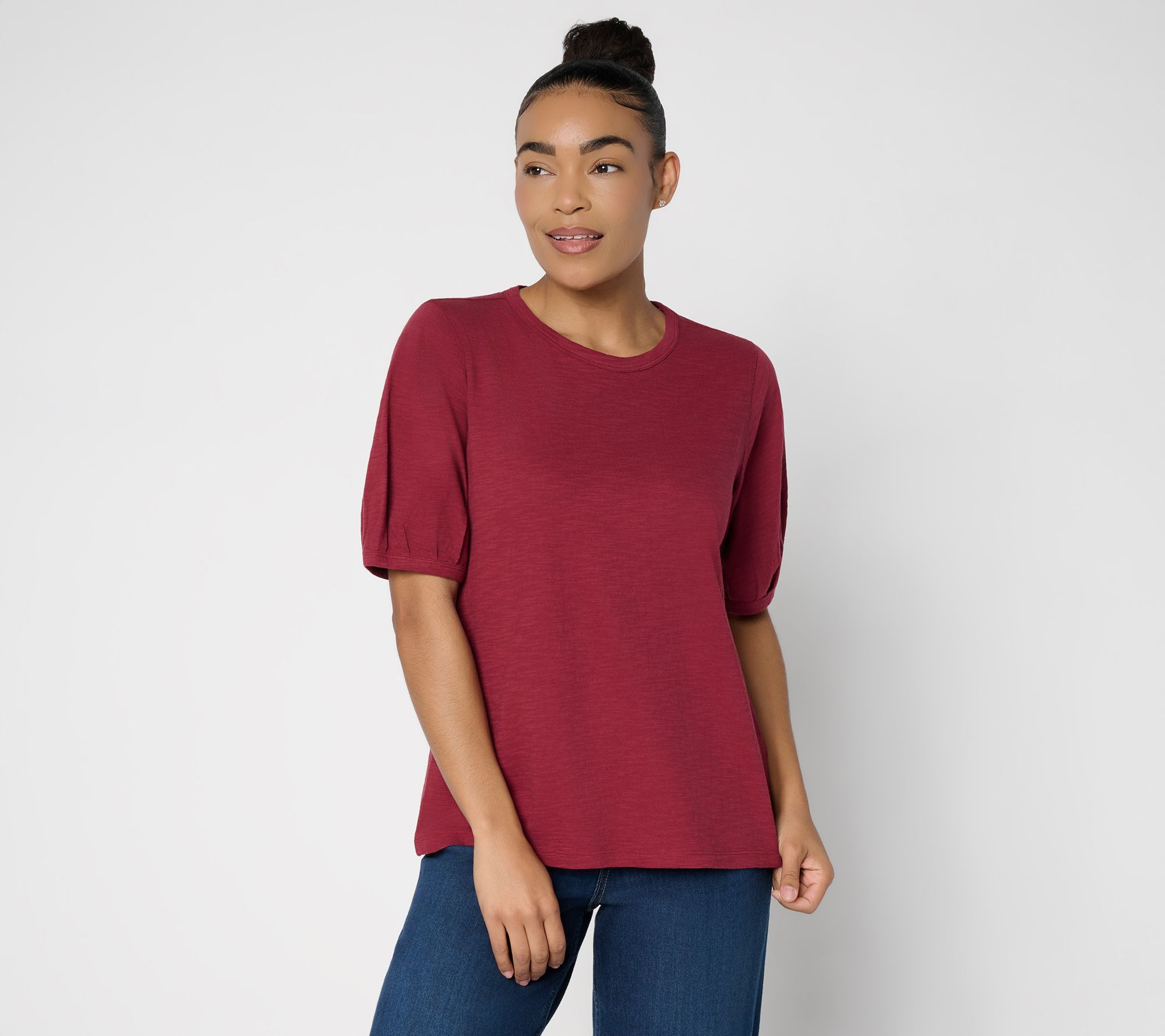 LOGO Principles by Lori Goldstein Pleated Elbow 100% Cotton Top