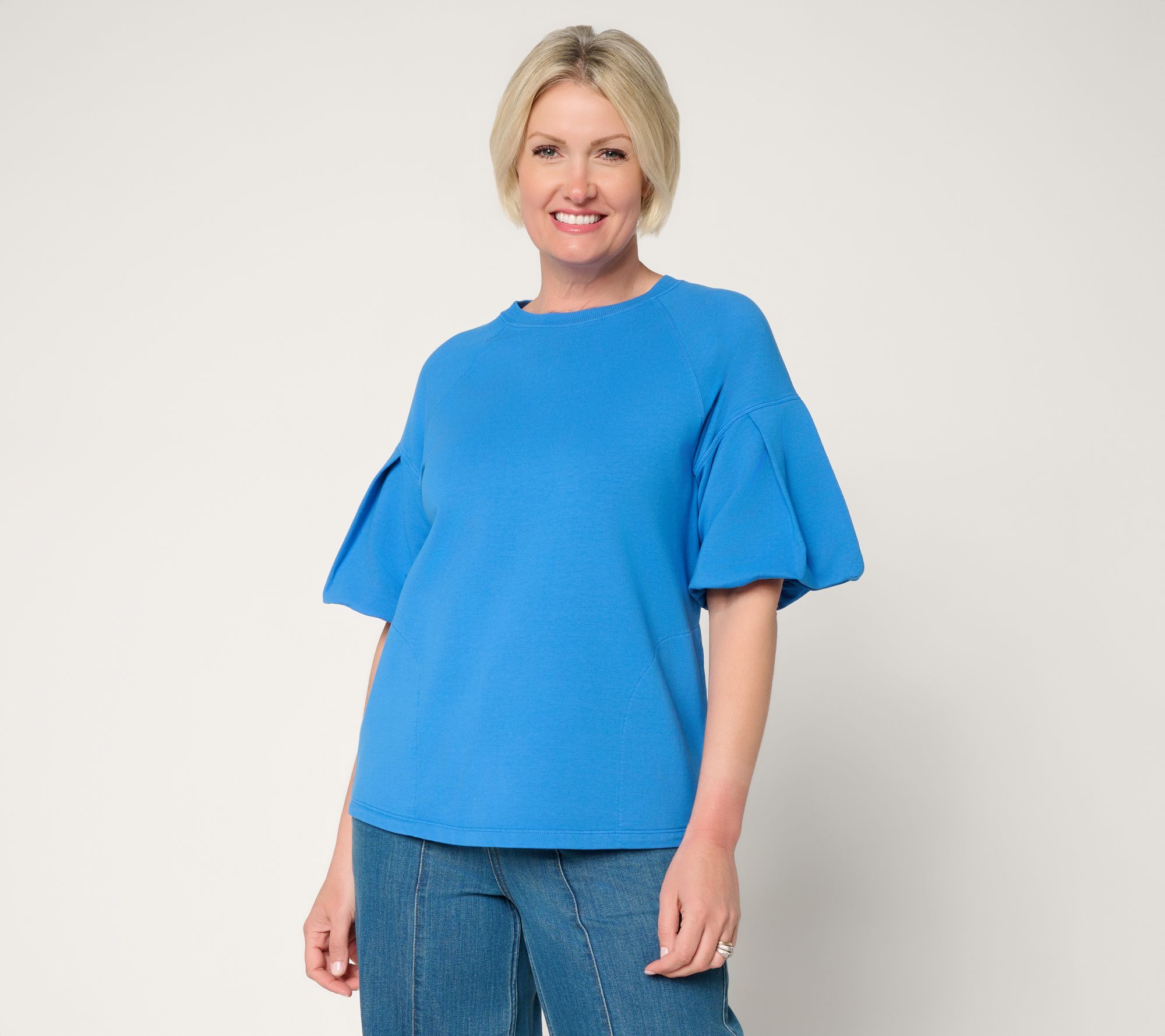 LOGO by Lori Goldstein Pleat Sleeve Sweatshirt