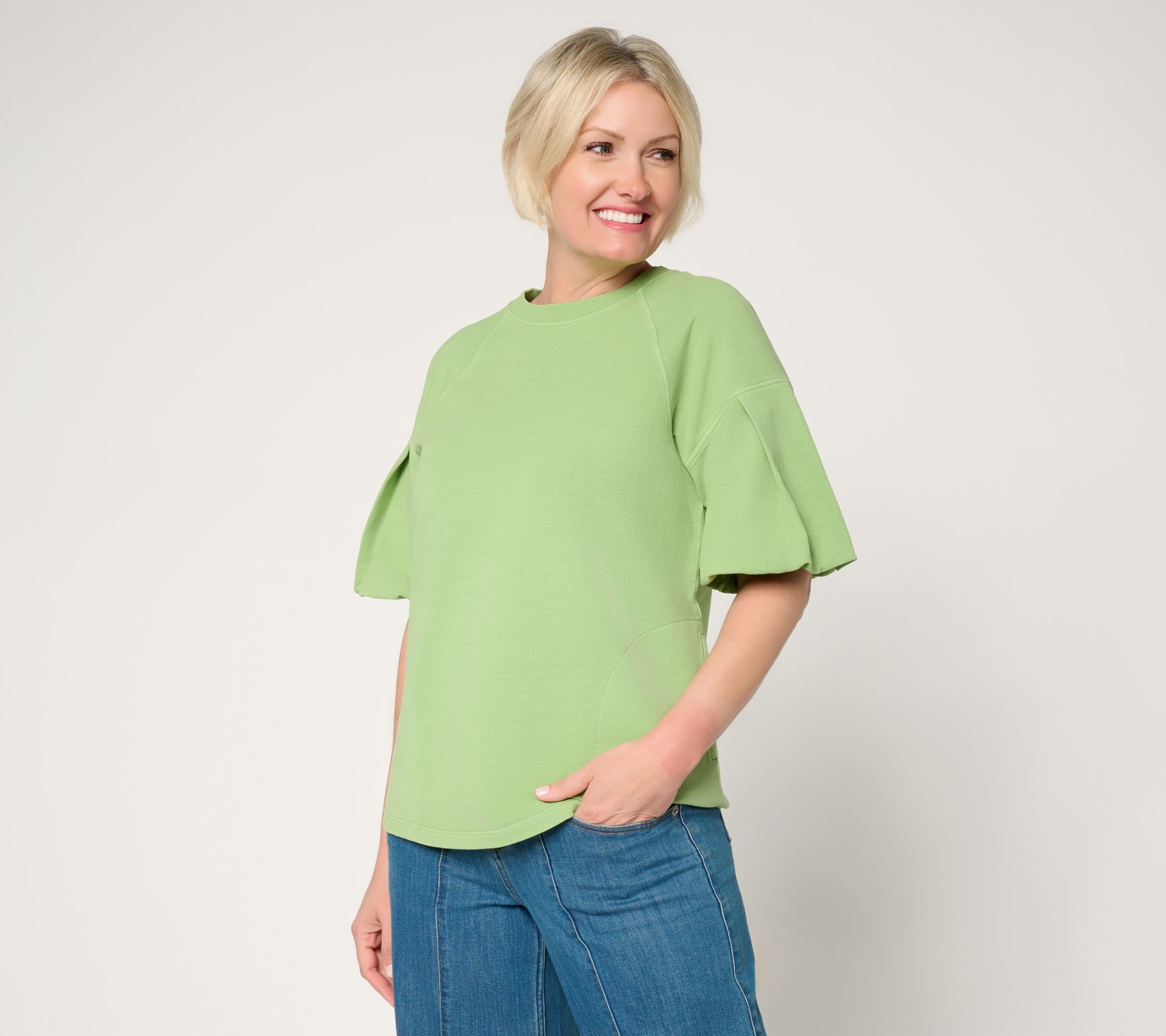 LOGO by Lori Goldstein Pleat Sleeve Sweatshirt