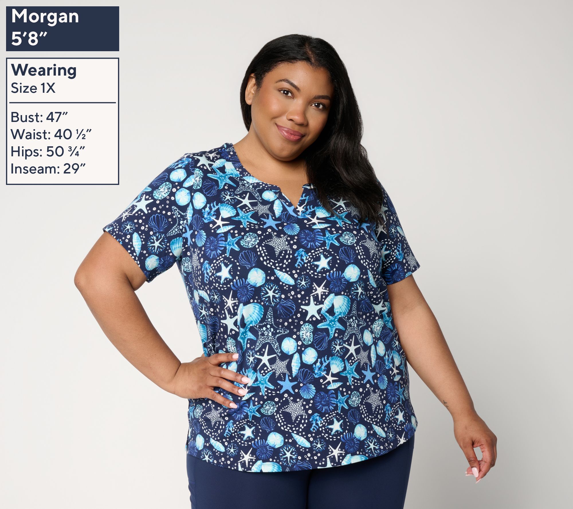 Denim & Co. Active Printed French Terry Split Neck Top - QVC.com
