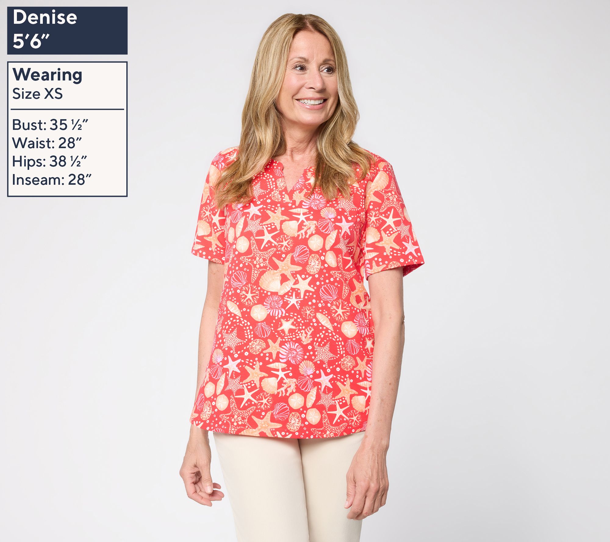 Denim & Co. Active Printed French Terry Split Neck Top - QVC.com