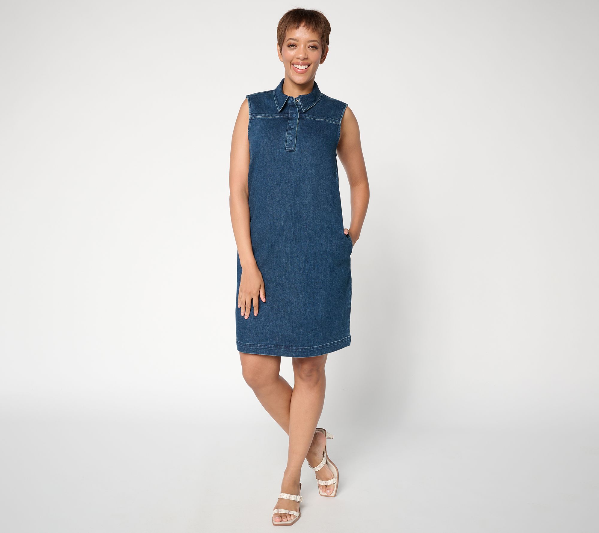 Me by Jennie Garth Regular Repreve Denim Shift Dress- Indigo