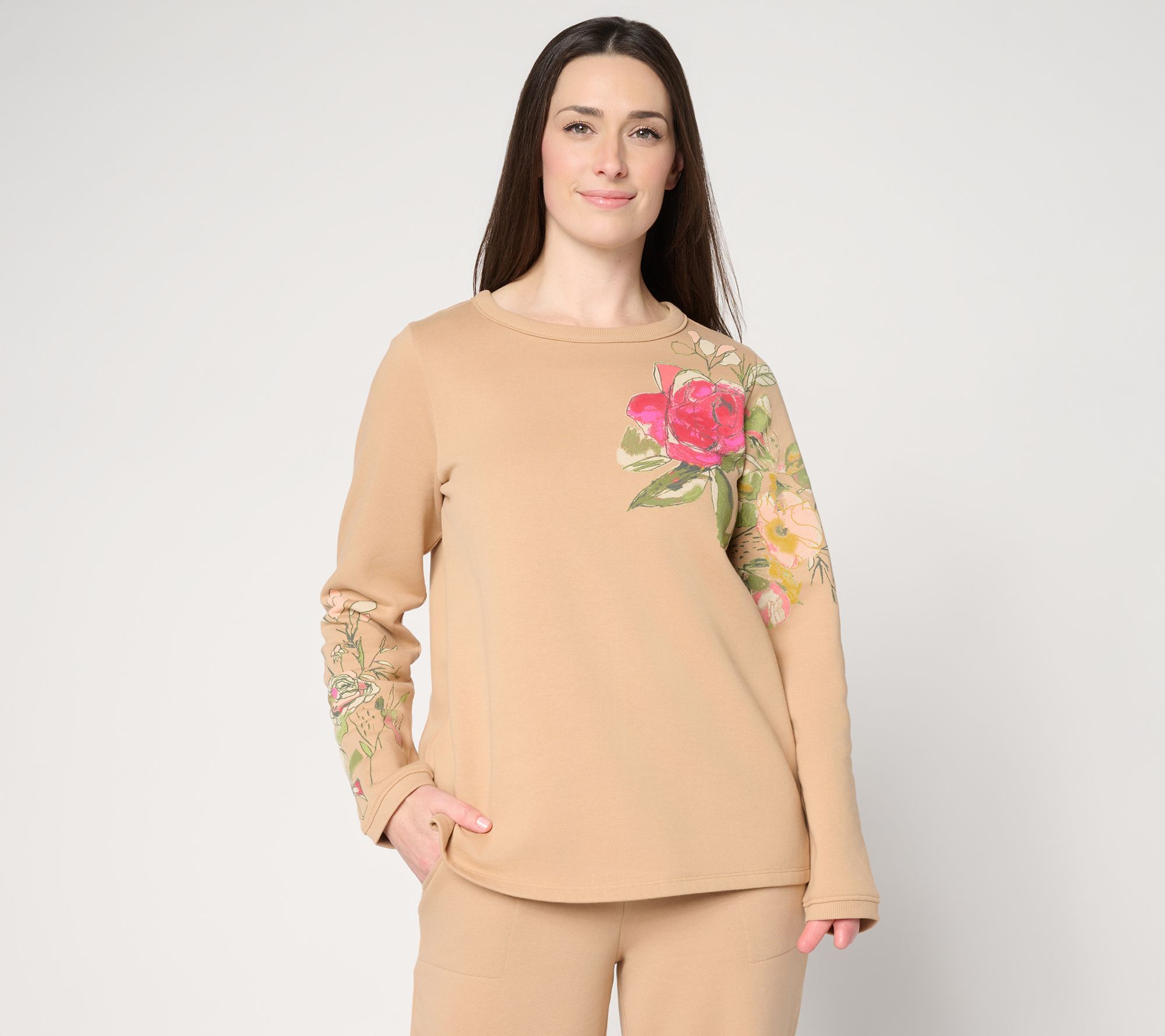 "As Is" Susan Graver CloudSoft Fleece Top in Prints & Solids