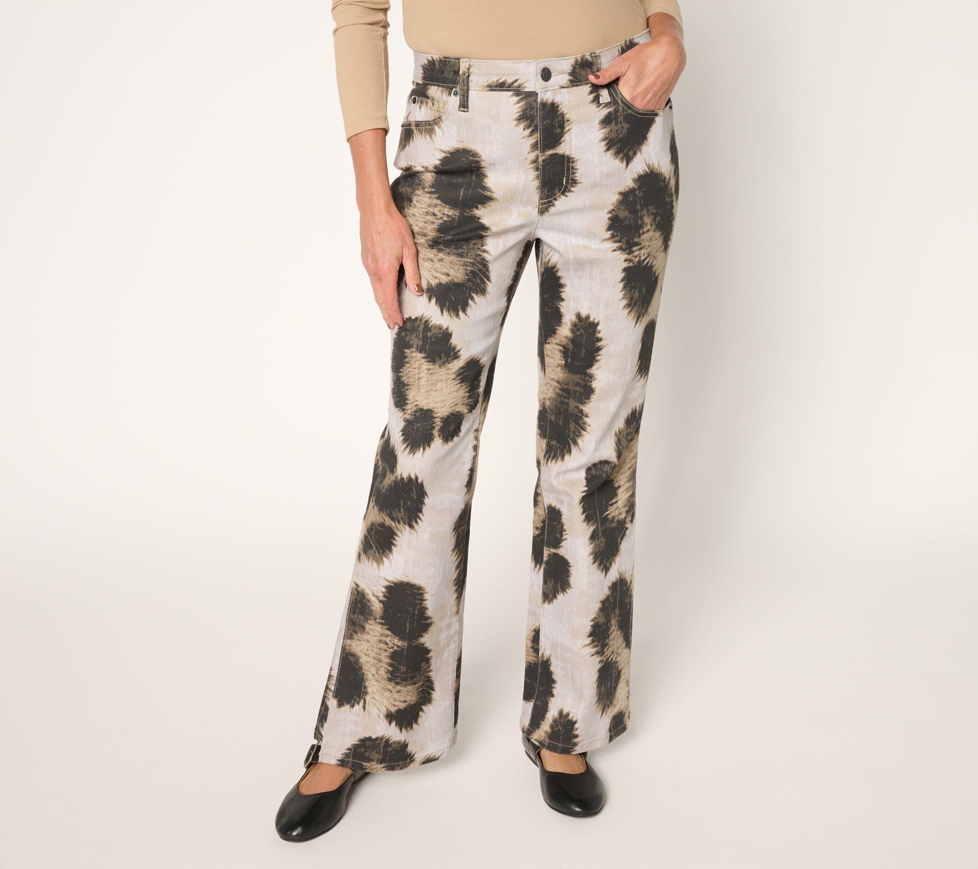"As Is" Me by Jennie Garth Petite City Flare Jeans - Cheetah