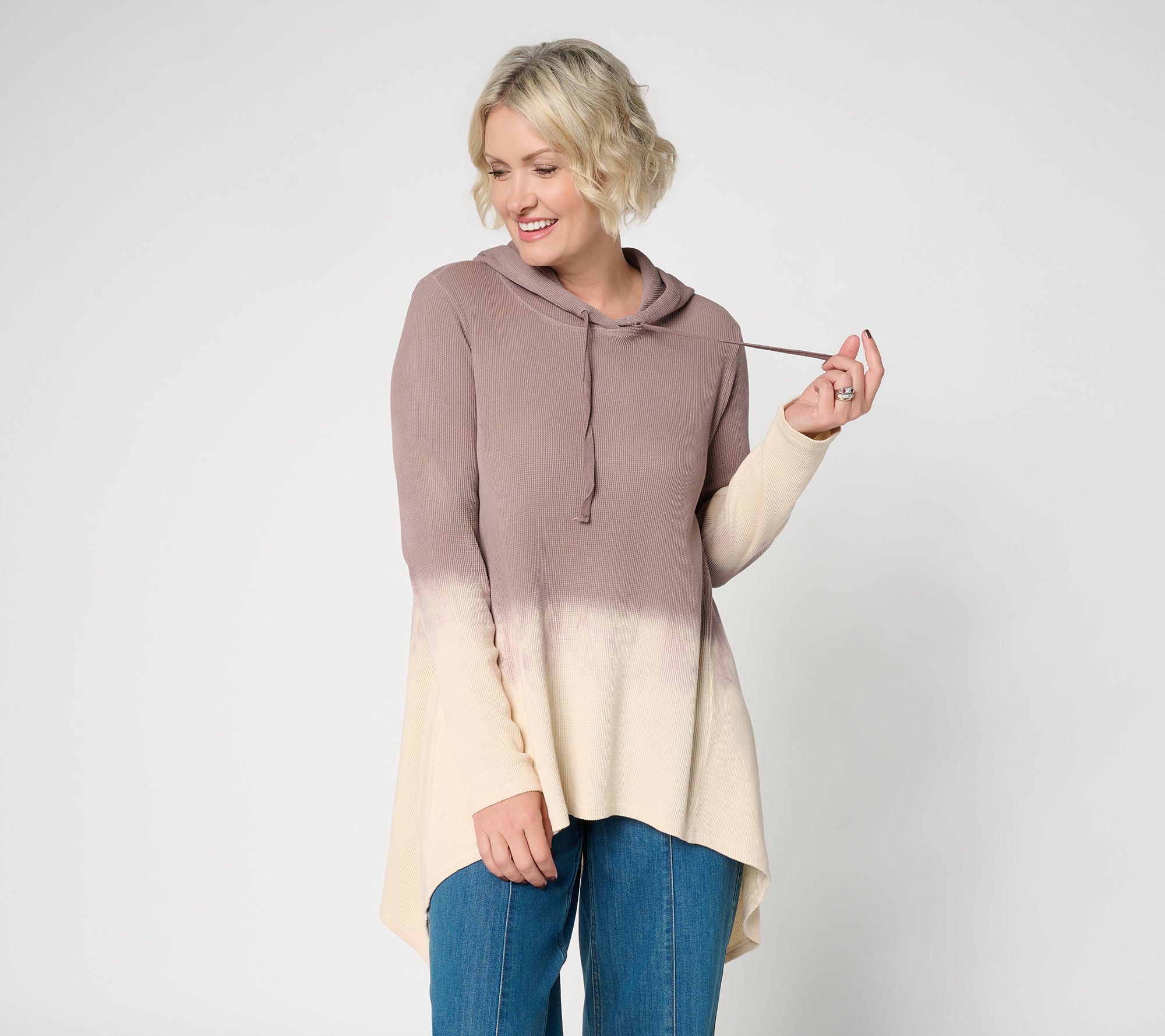 LOGO by Lori Goldstein Regular Waffle Ombre Hoodie