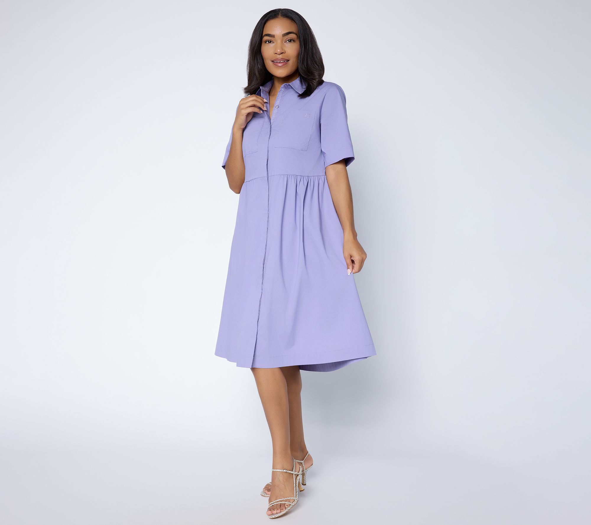 "As Is" Joan Rivers Petite Stretch Poplin Button-Down Midi Dress