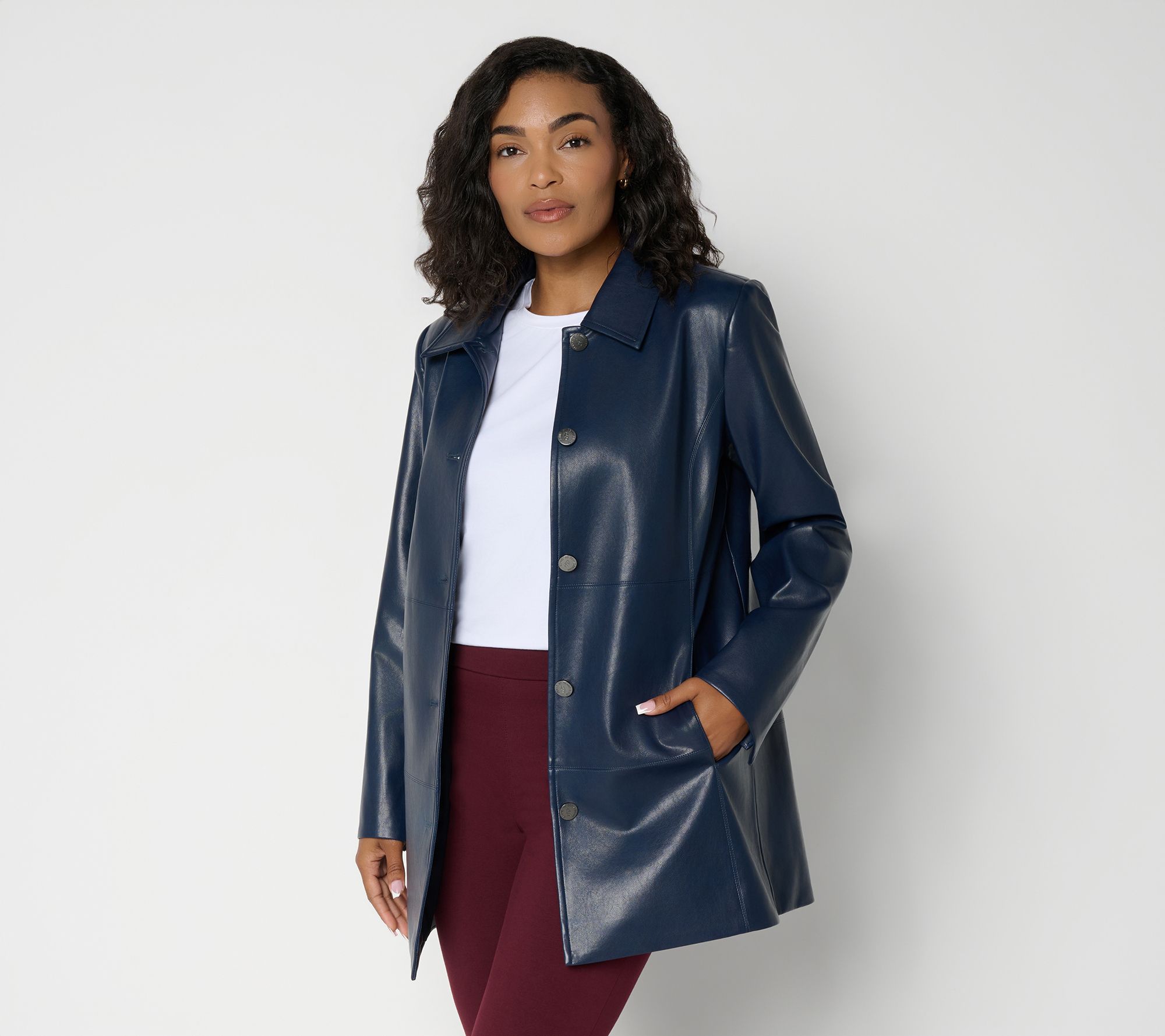 "As Is" Dennis Basso Reg Luxe Faux Leather Jacket with Turnlock Button