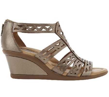 Earth Leather Wedge Sandals w/ Perforated Details - Petal - QVC.com