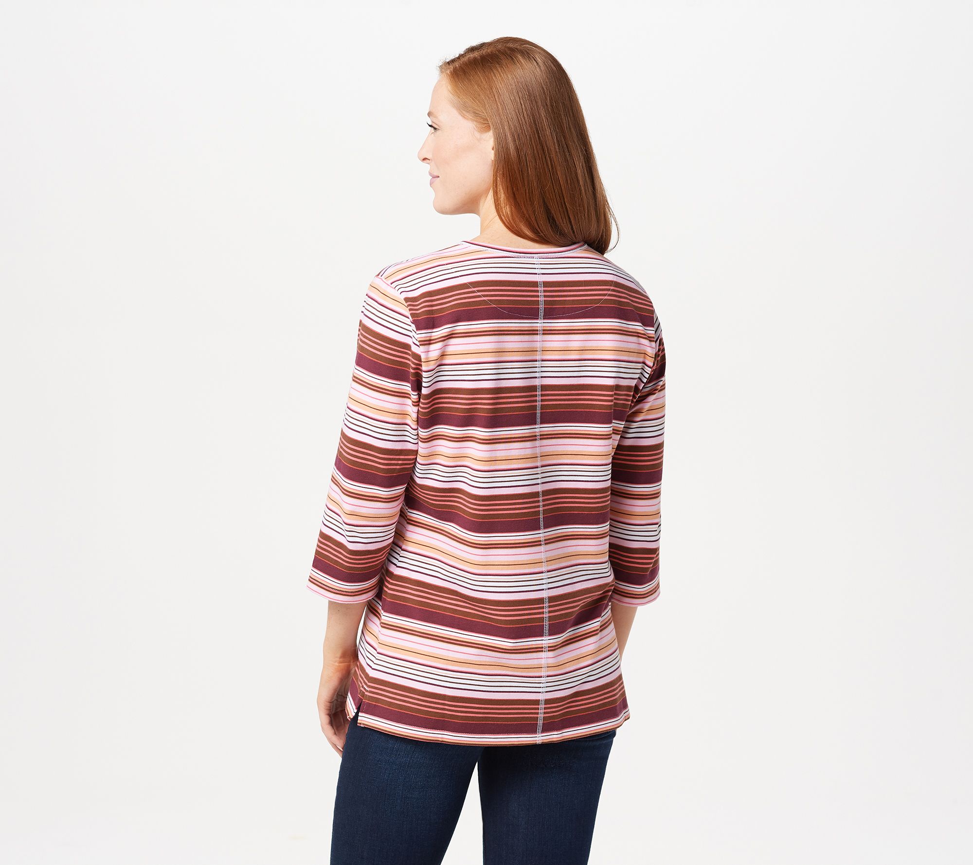 Denim & Co. Active Striped Printed Jersey Top with 3/4-Sleeve - QVC.com
