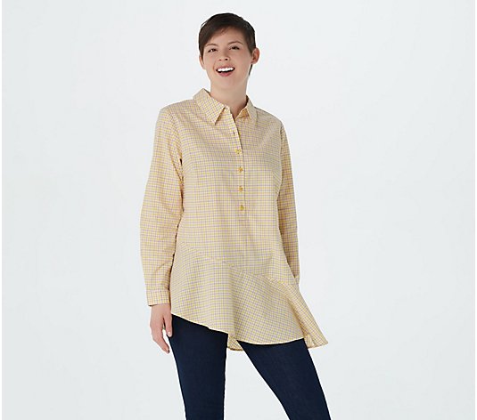 Joan Rivers Button Front Tunic with Asymmetric Hem