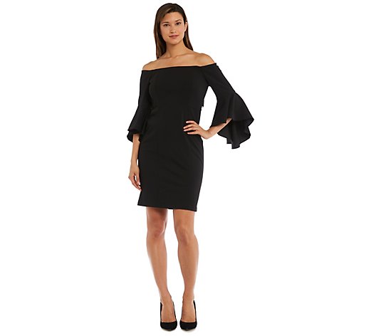 R&M Richards Off-the-Shoulder Sheath Dress withFluted Sleeves