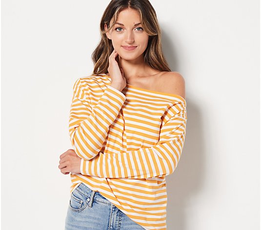 Candace Cameron Bure Off Shoulder Striped Knit Top