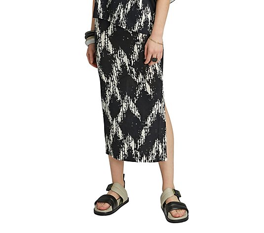 Badgley Mischka Women's Pixel Print Side Slit Midi Skirt