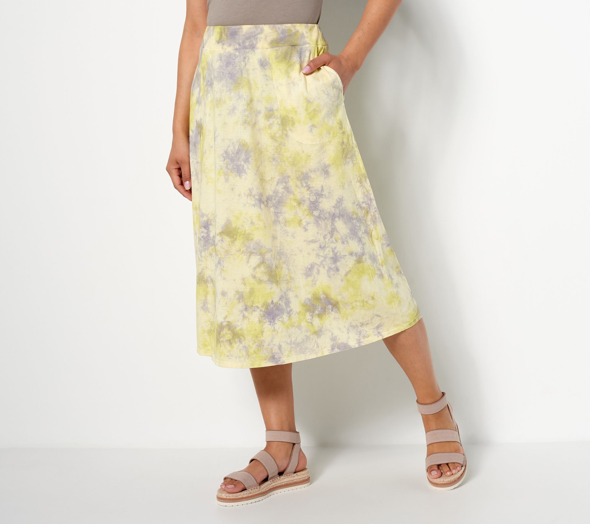LOGO by Lori Goldstein Beach to Street Petite Tie-Dye Midi Skirt