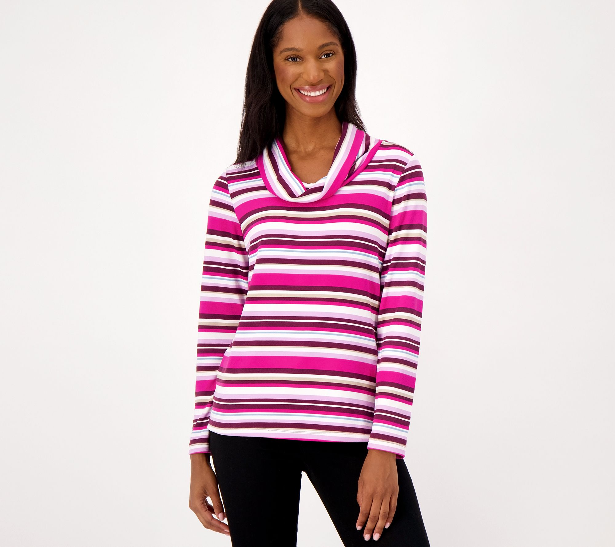 Sport Savvy Stripe Cowl Neck Pullover