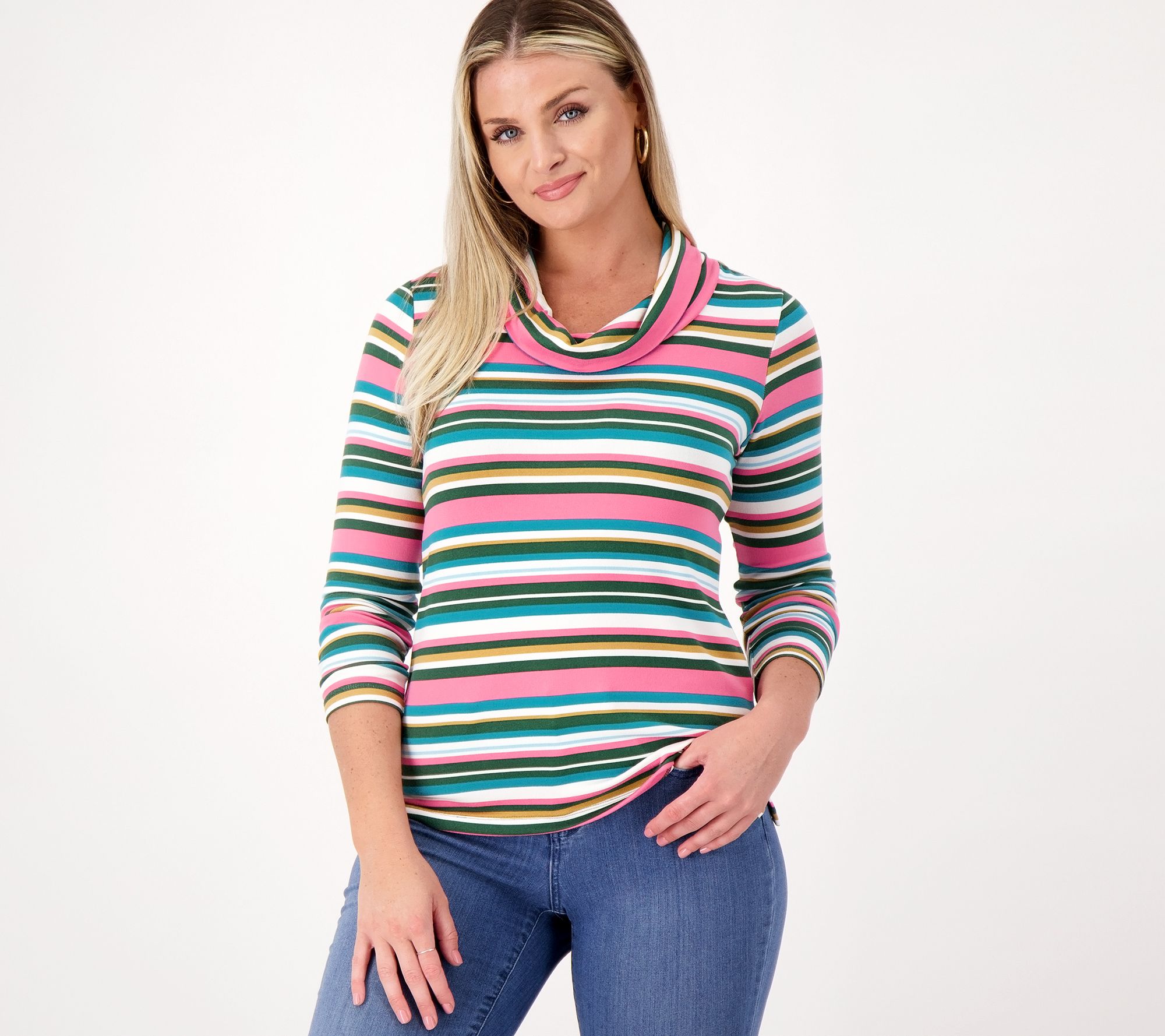Sport Savvy Stripe Cowl Neck Pullover