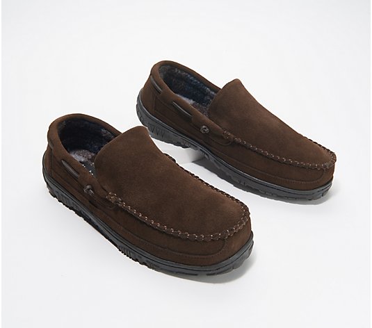 Clarks_Men's Suede Plaid Berber Lined Moccasin Slippers