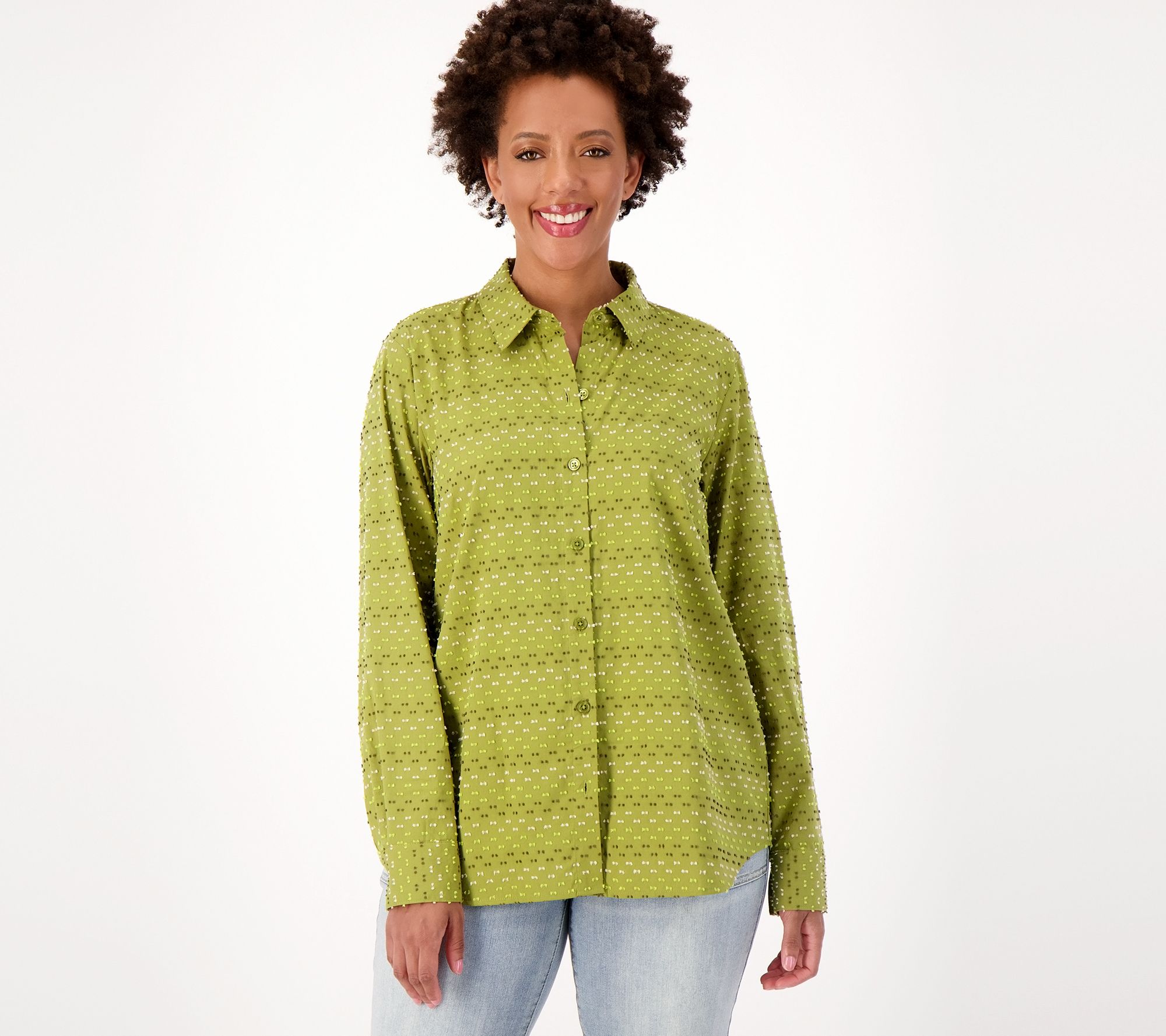 Joan Rivers Textured Clip Dot Boyfriend Shirt