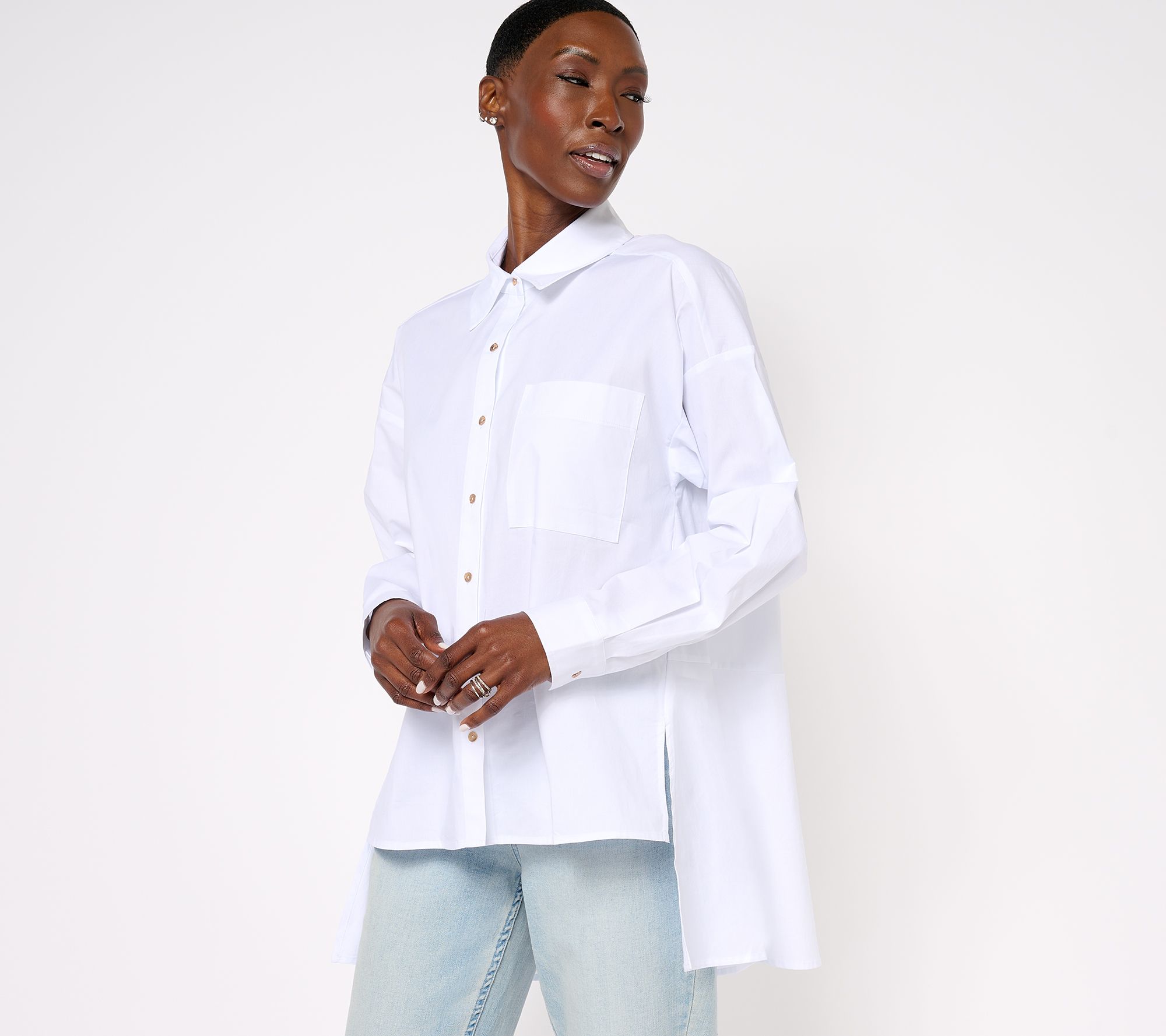 Attitudes by Renee Fly Away Woven Button Front Shirt