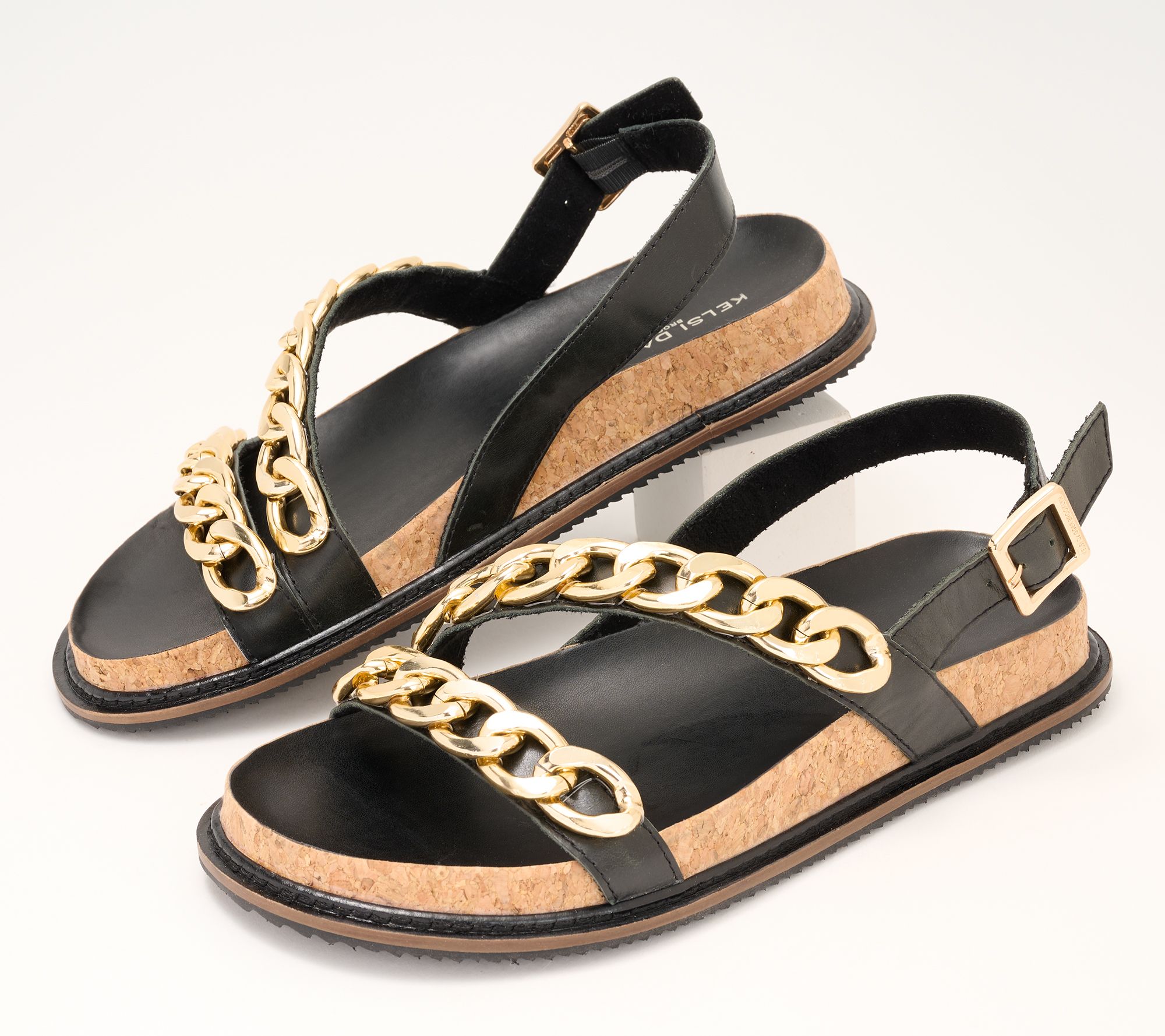 "As Is" Kelsi Dagger Leather Chain Sandals - Script