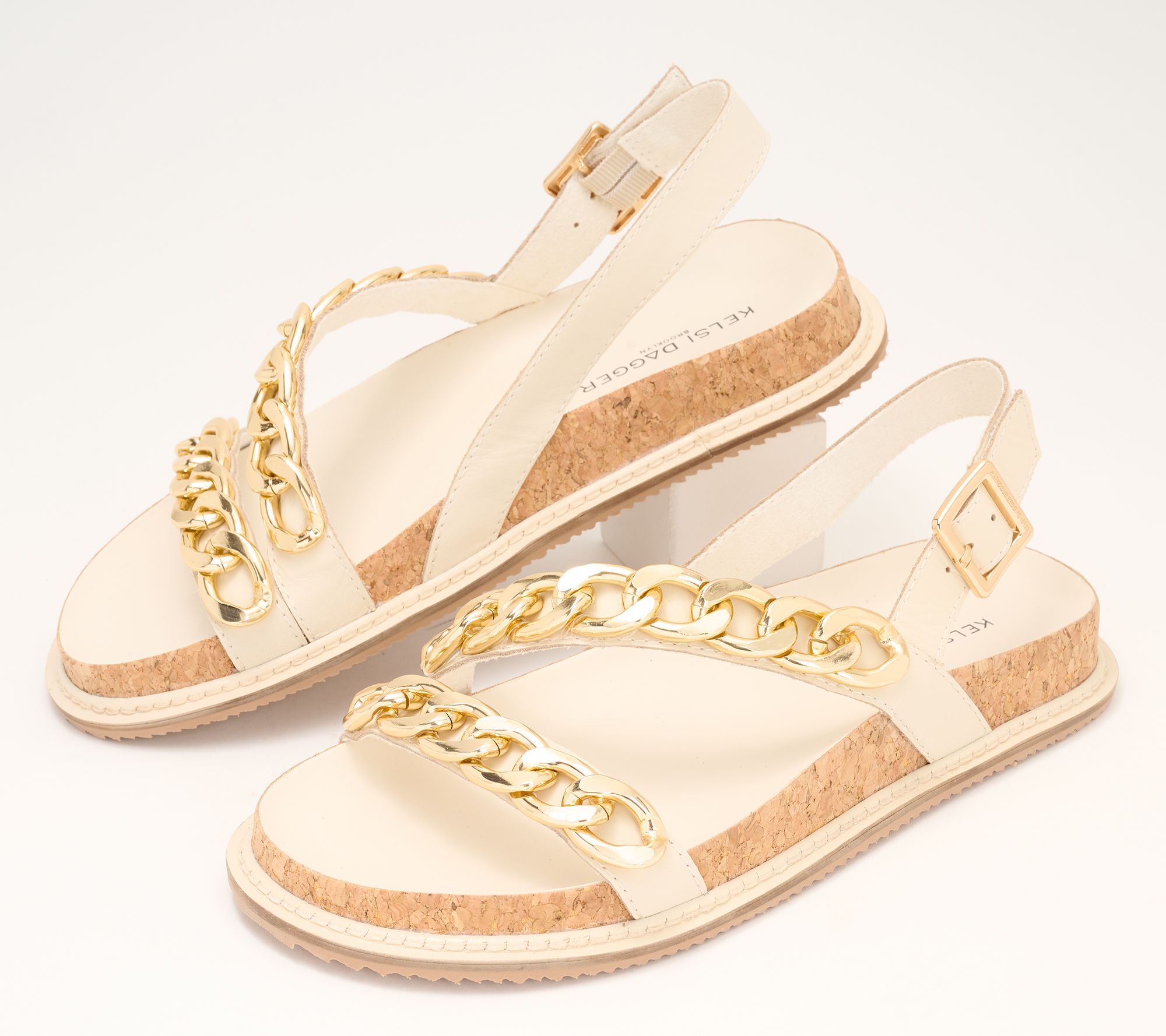 "As Is" Kelsi Dagger Leather Chain Sandals - Script
