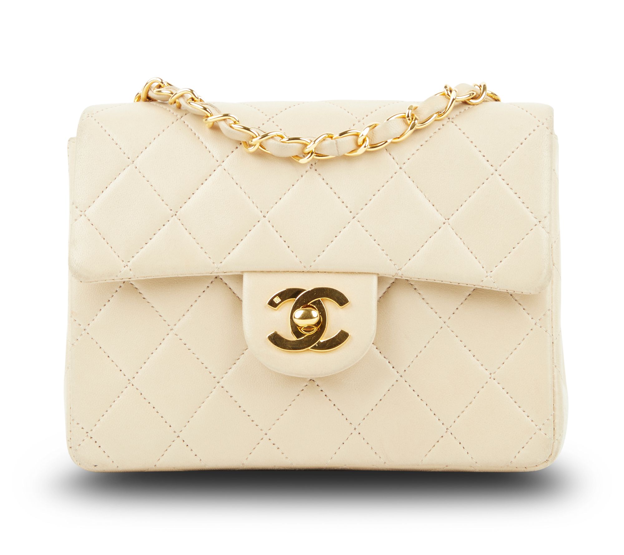 Pre-owned Chanel Beige Leather Small Classic Double Flap Shoulder Bag