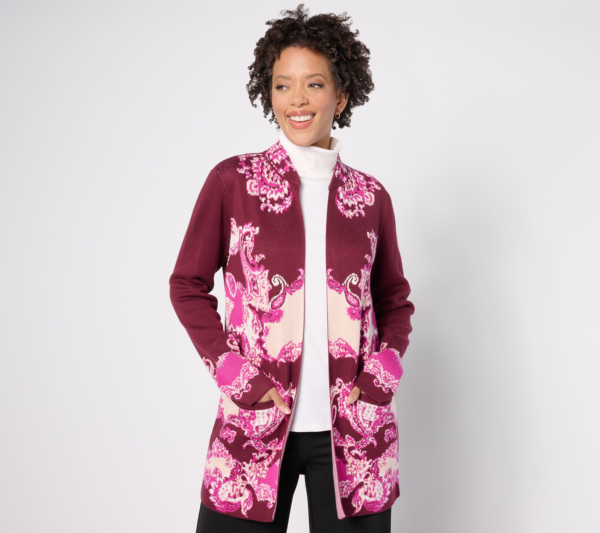 Susan Graver Petite Jacquard Sweater Duster