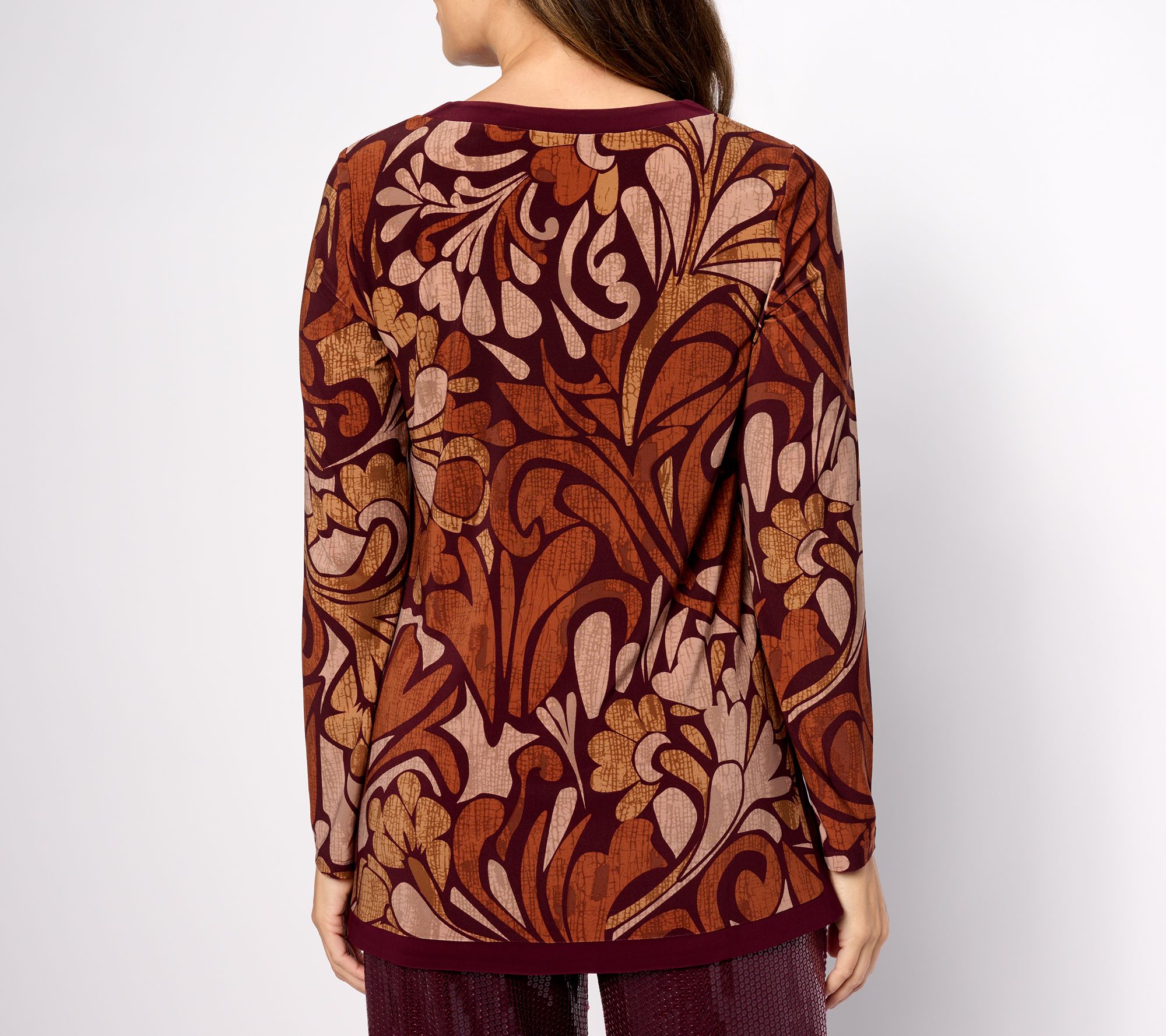 Dennis Basso Printed Knit Tunic with Solid Trim - QVC.com