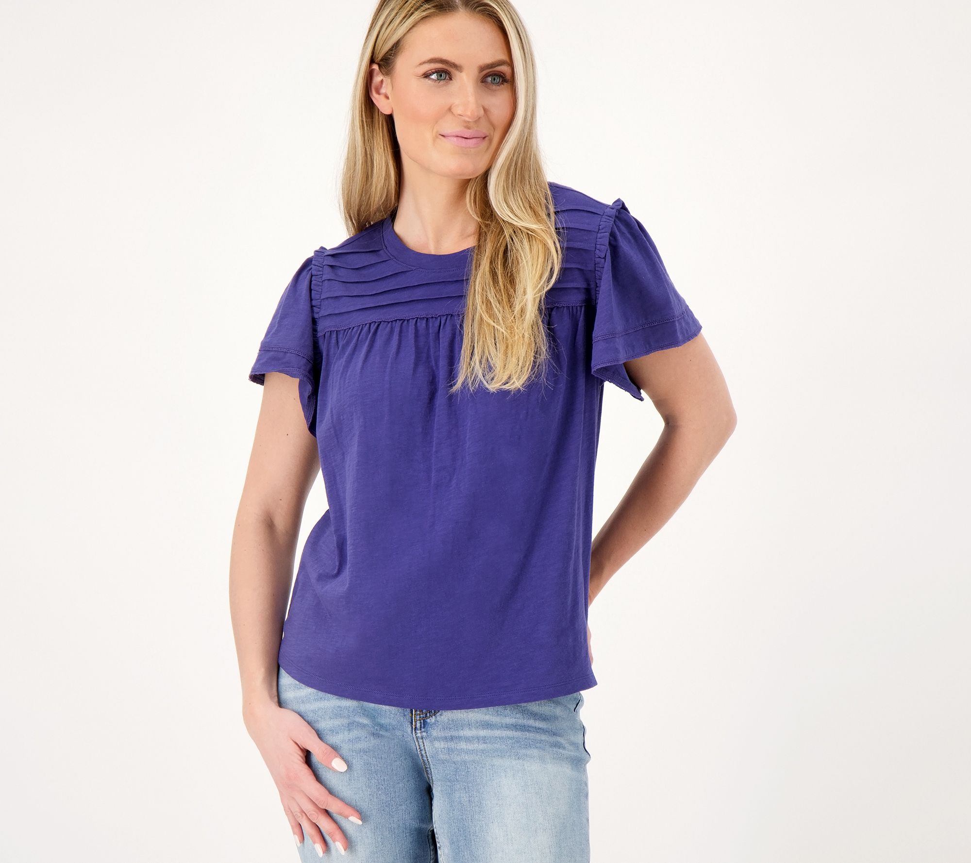 "As Is" Candace Cameron Bure Breezy Cotton Top with Crochet Detail