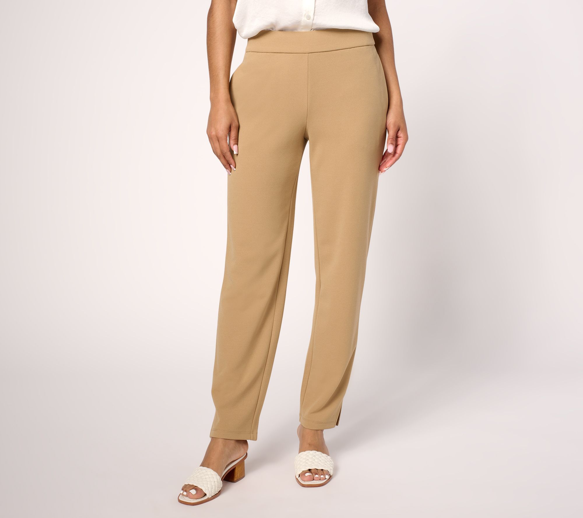 Dennis Basso Petite Luxe Crepe Slim Straight Pull On Pants