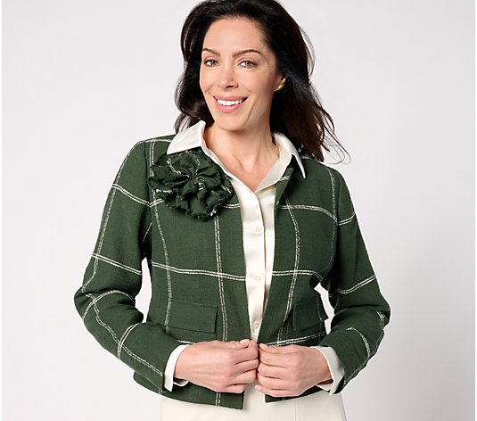 BEAUTIFUL by Lawrence Zarian Tweed Jacket with Removable Flower Pin