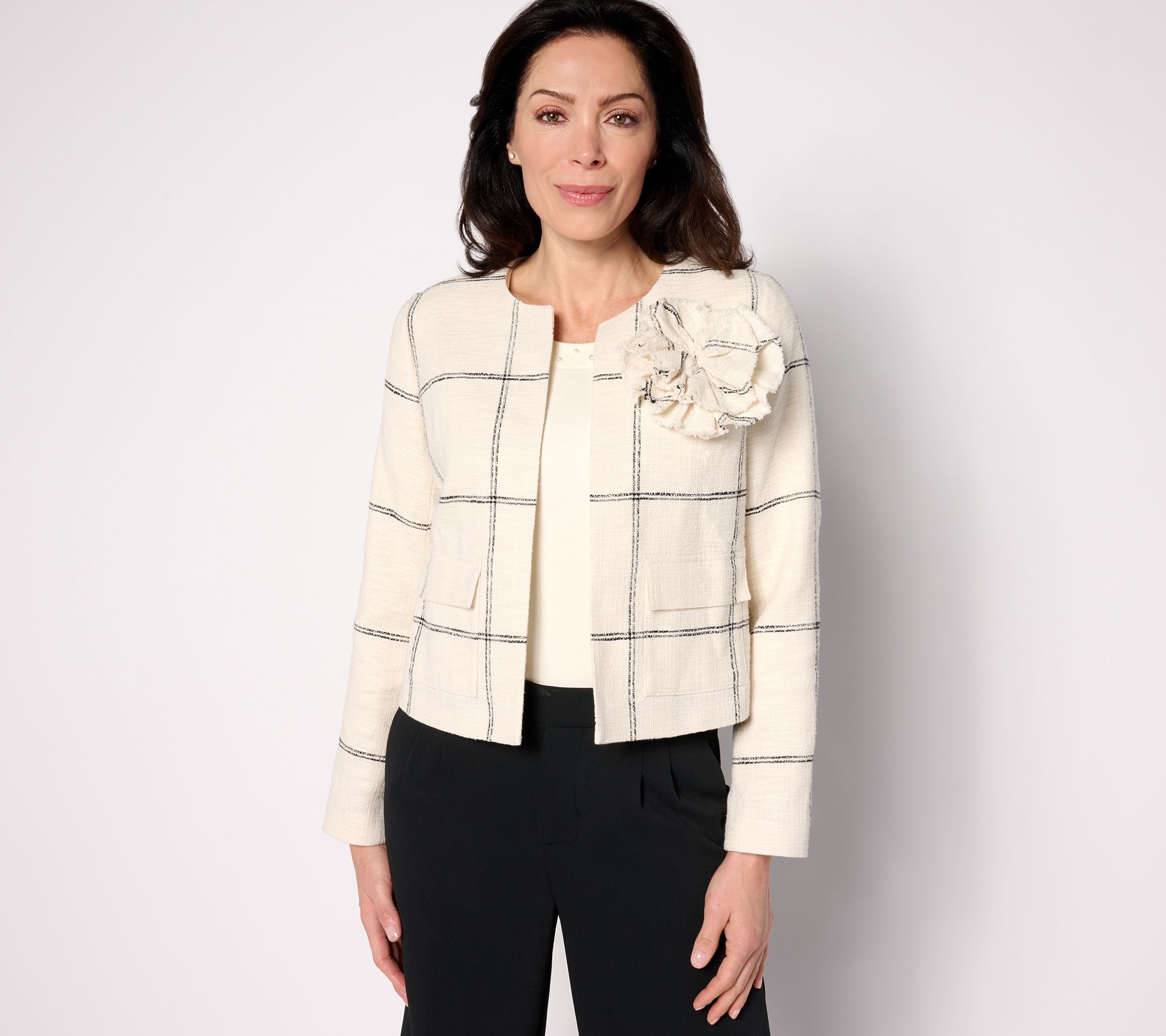 BEAUTIFUL by Lawrence Zarian Tweed Jacket with Removable Flower Pin