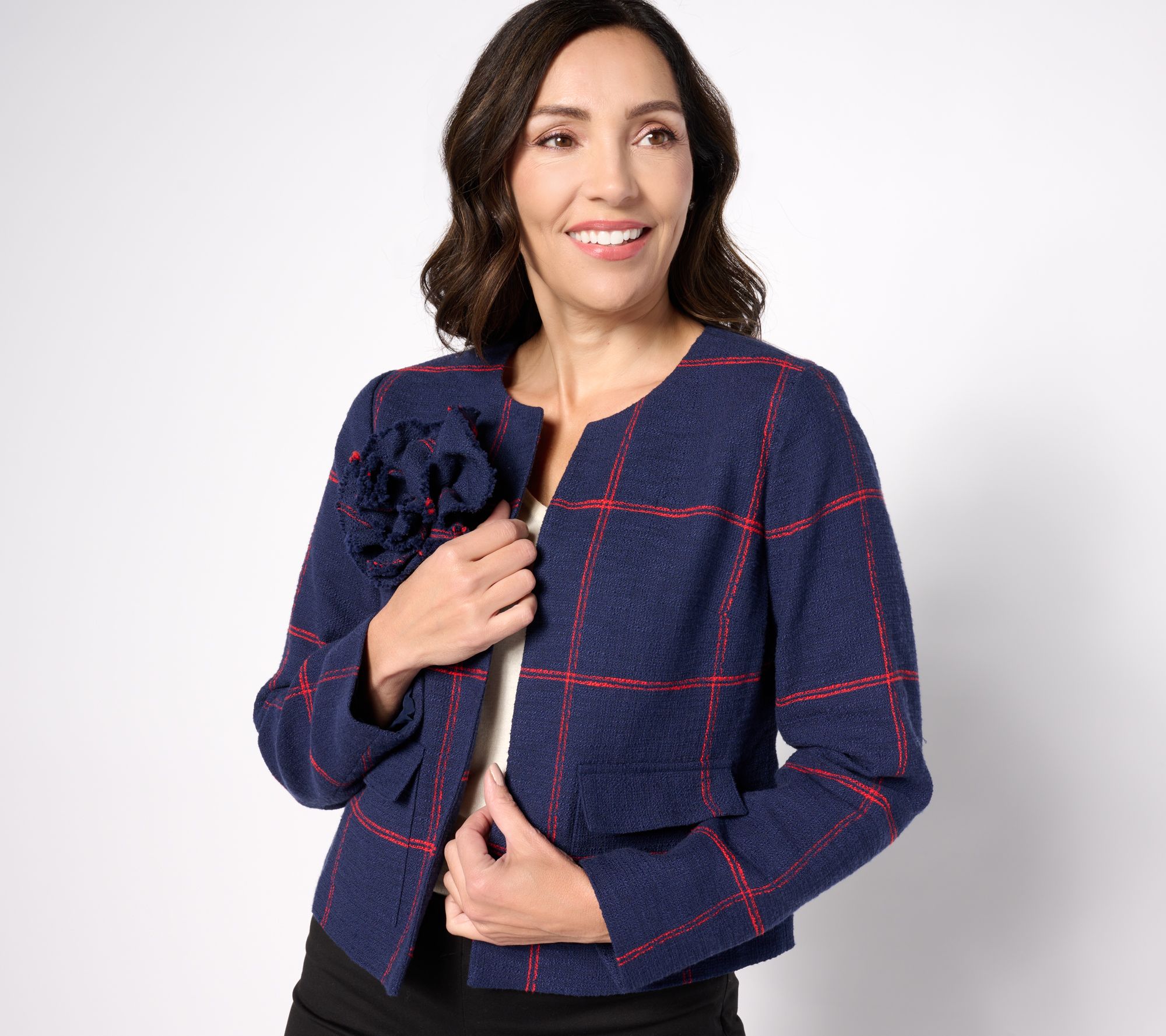 BEAUTIFUL by Lawrence Zarian Tweed Jacket with Removable Flower Pin