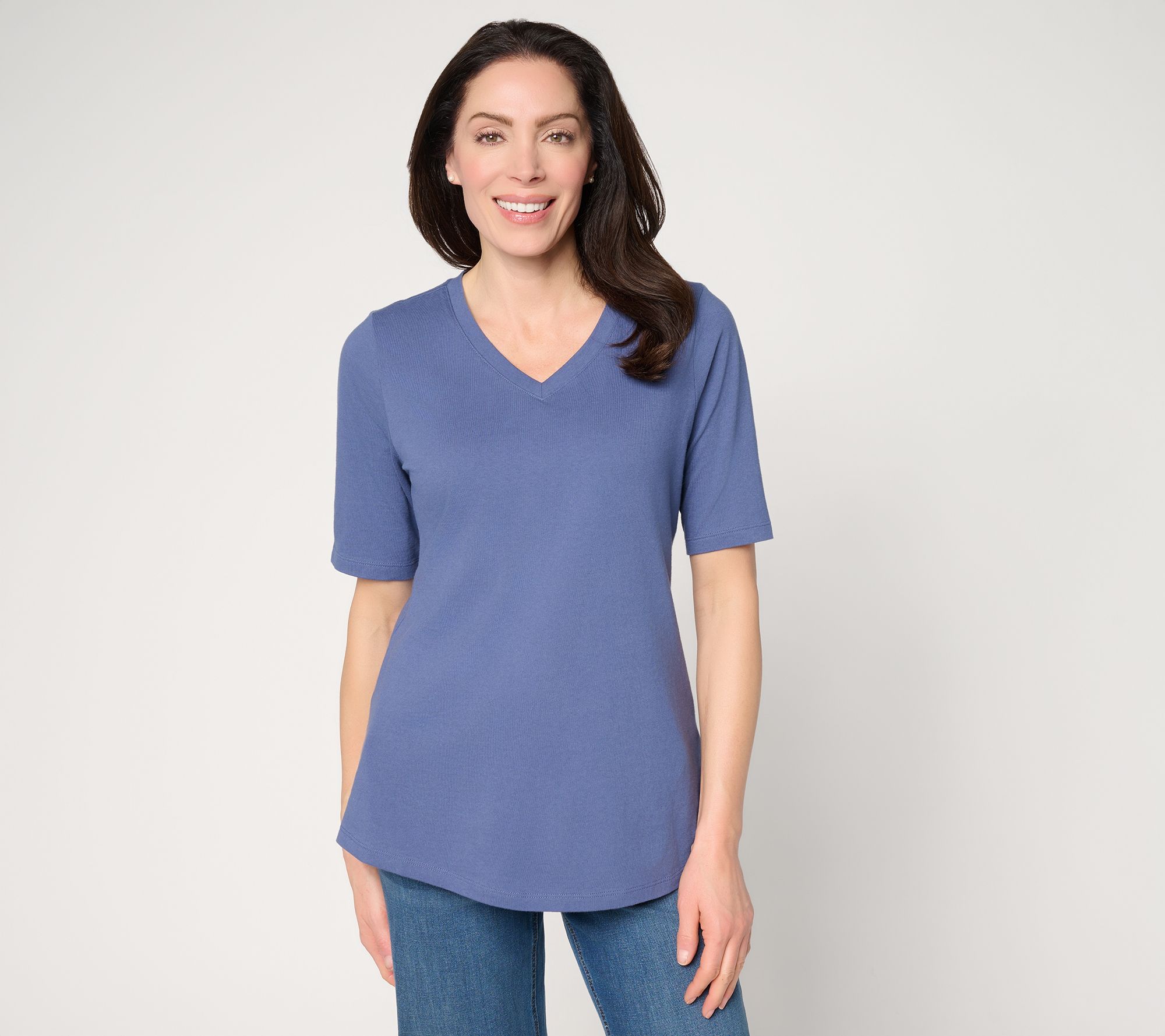 Denim & Co. Essentials Regular True Cotton Jersey V-Neck Tunic
