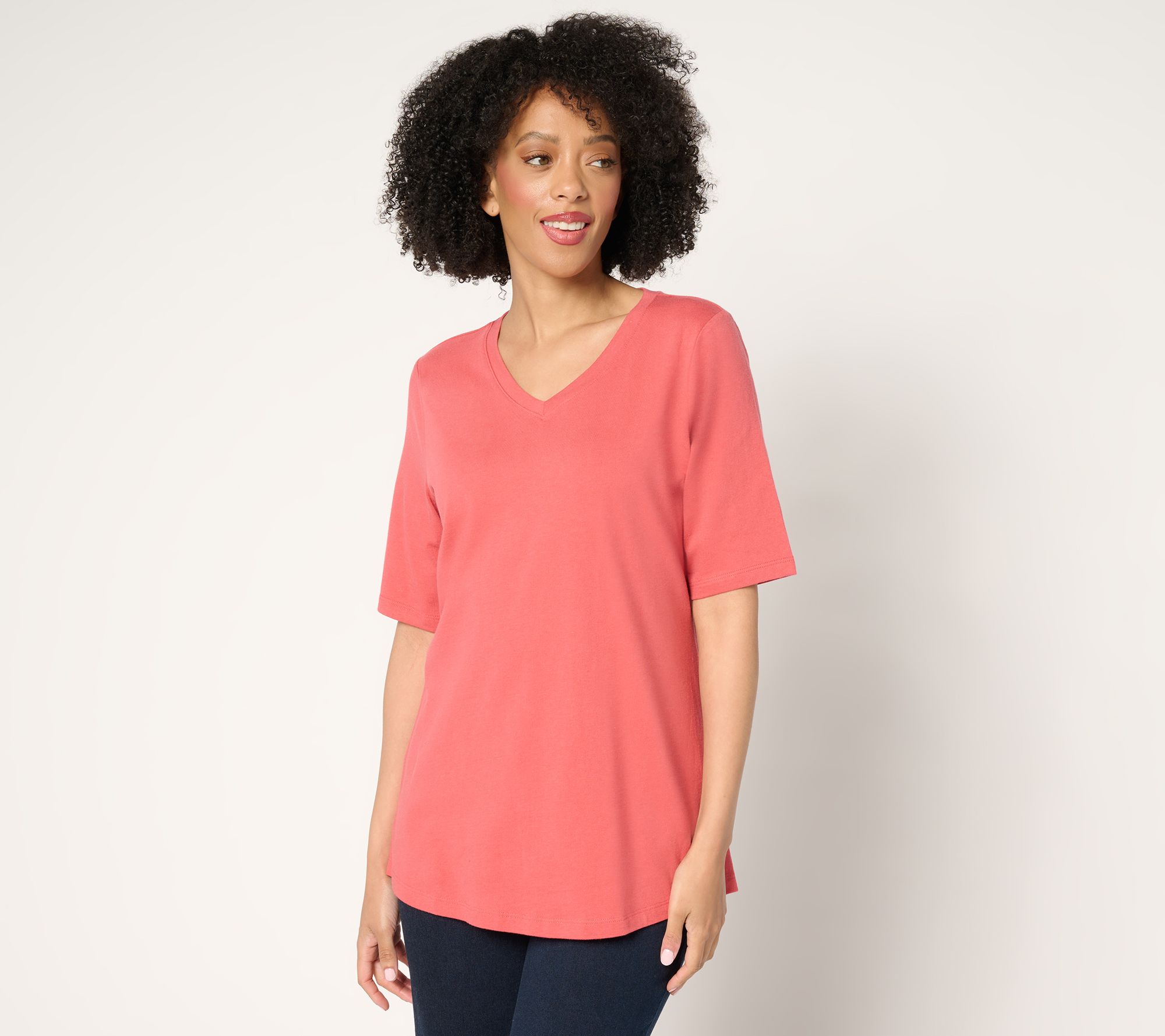 Denim & Co. Essentials Regular True Cotton Jersey V-Neck Tunic