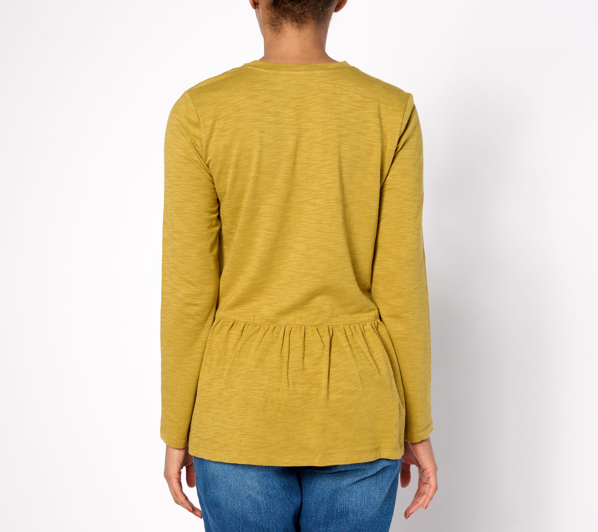 LOGO by Lori Goldstein Long Sleeve Split Neck Top with Embroidery