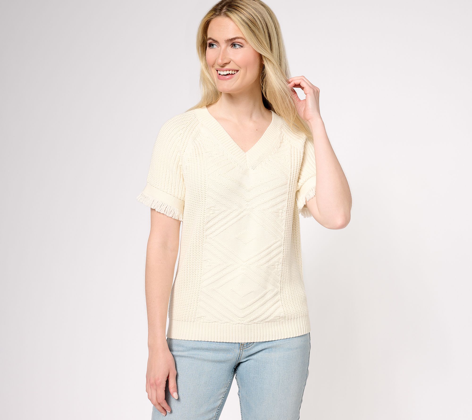 "As Is" Canyon Retreat V-Neck Raglan Sleeve Sweater Pullover